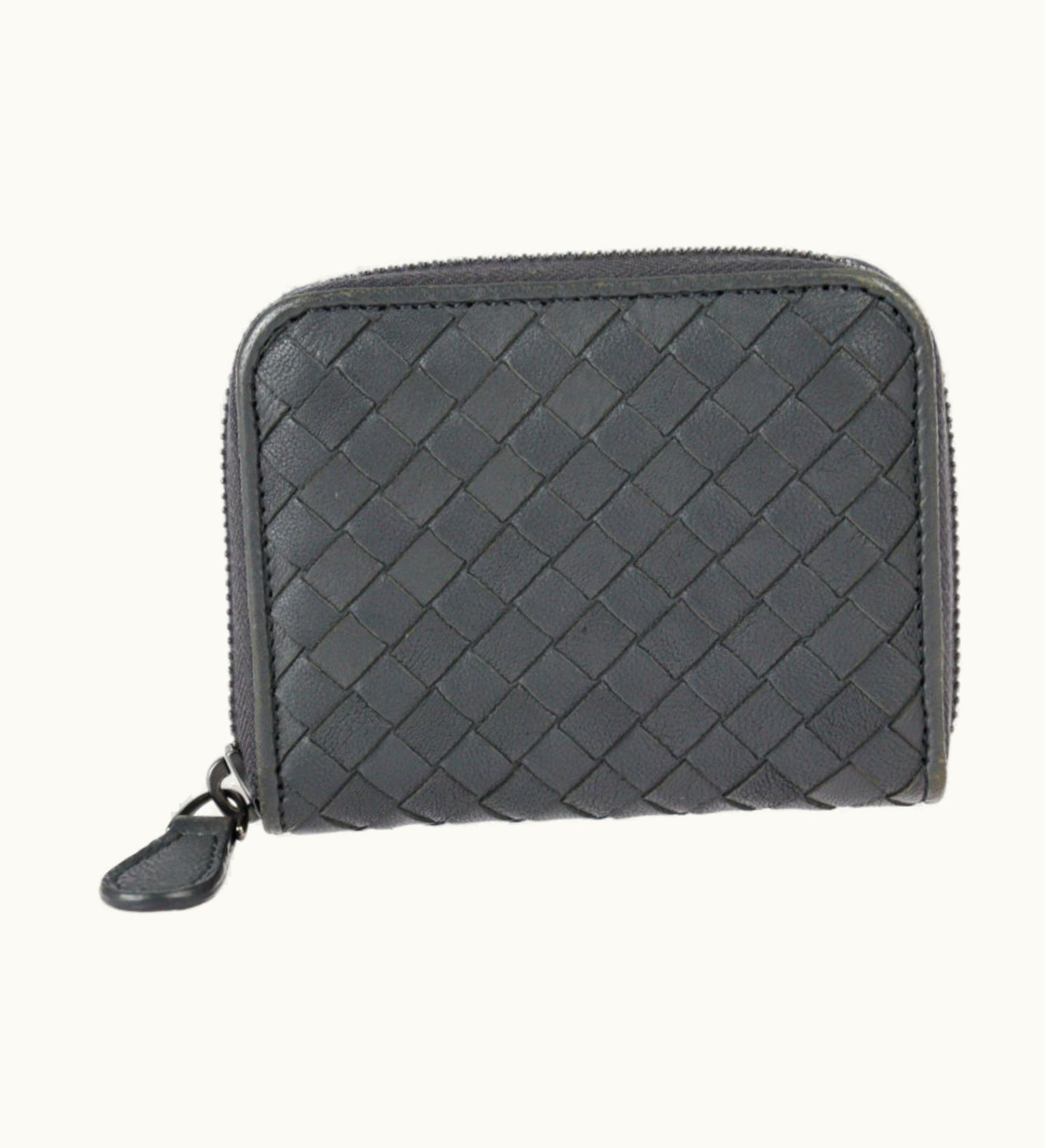 Bottega Veneta Intrecciato Coin Case 258468 Leather Dark Gray Series Round Fastener Purse