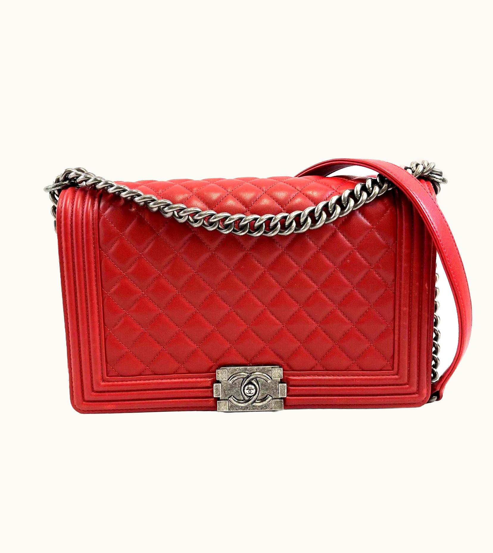 Chanel Boy Flap Bag Quilted Calfskin New Medium Red Crossbody Bag