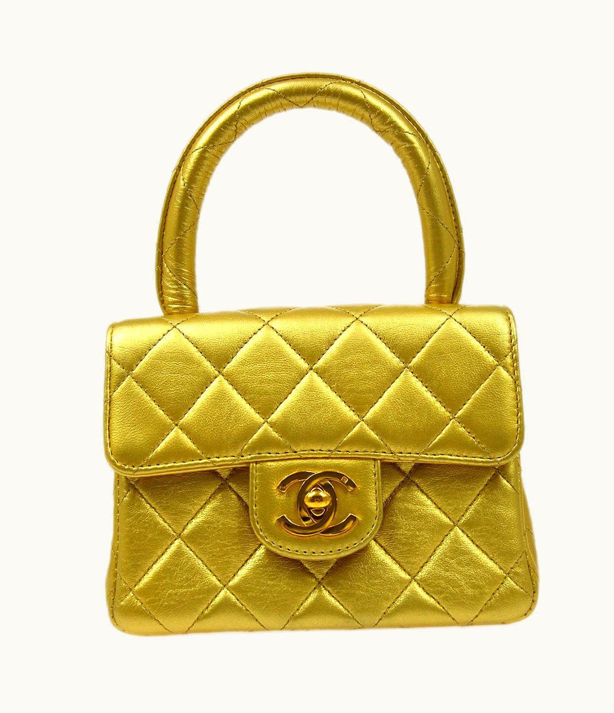 Chanel Classic Flap Micro Mini Hand Bag Gold Lambskin 80588