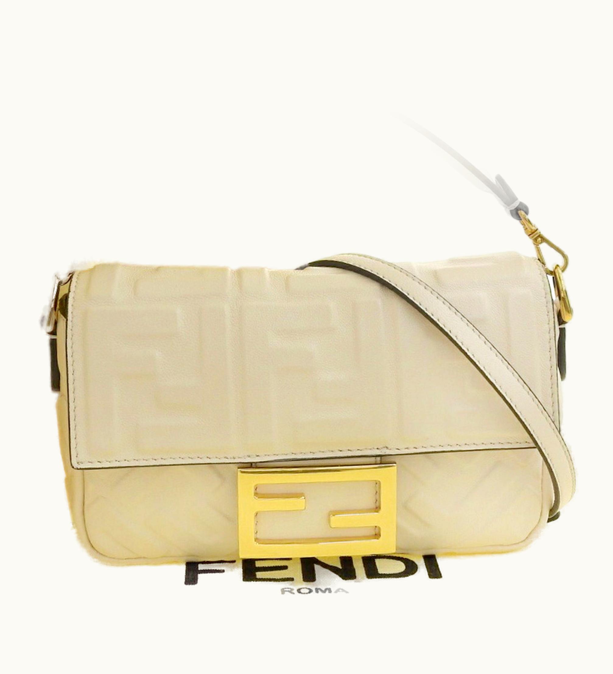 Fendi Baguette Small Logo Ff Pattern 2Way Bag Chain Shoulder Lamb Leather 8Bs017