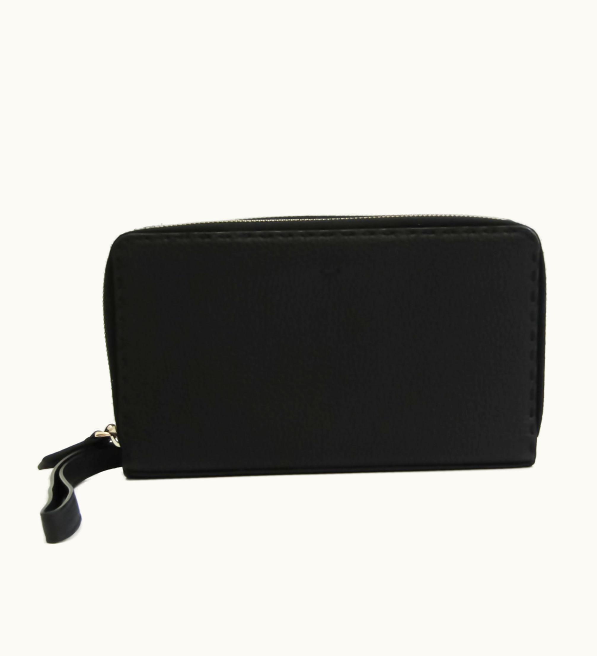 Fendi Selleria 7M0192 Unisex Leather Long Wallet (Bi-Fold) Black