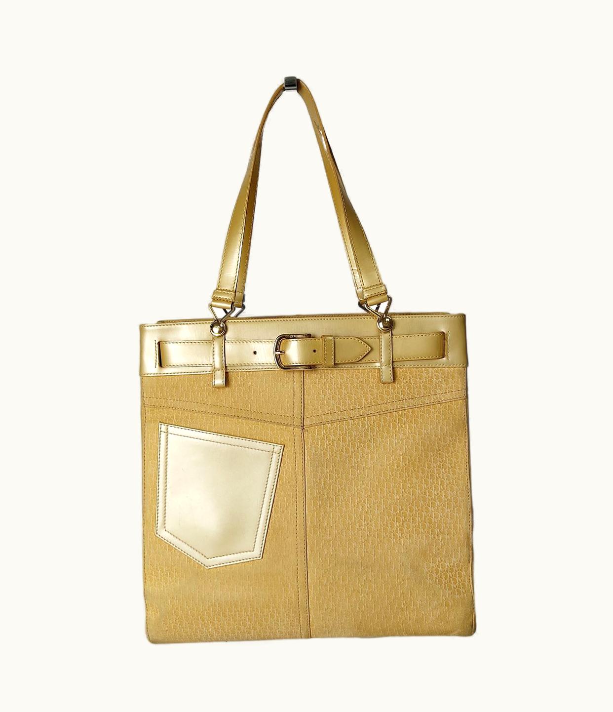 Dior Christian Shoulder Tote Bag In Golden Monogram Suede