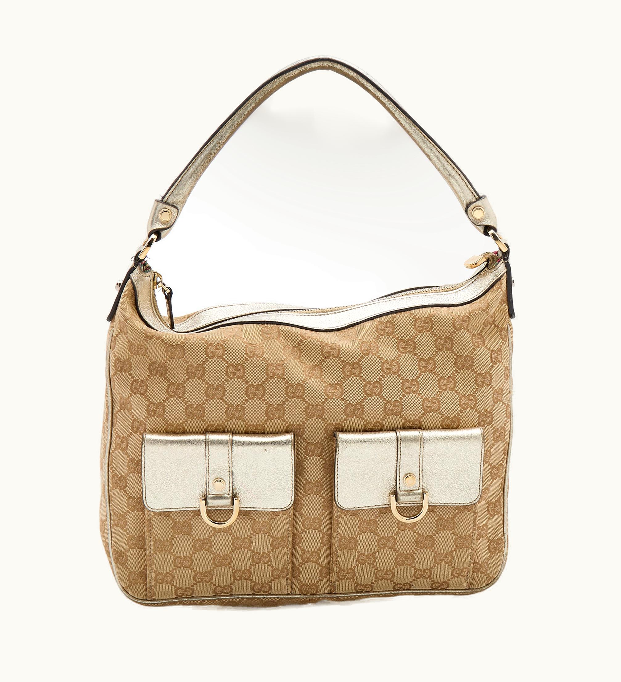 Gucci Beige/Gold GG Canvas And Leather Abbey D-Ring Hobo
