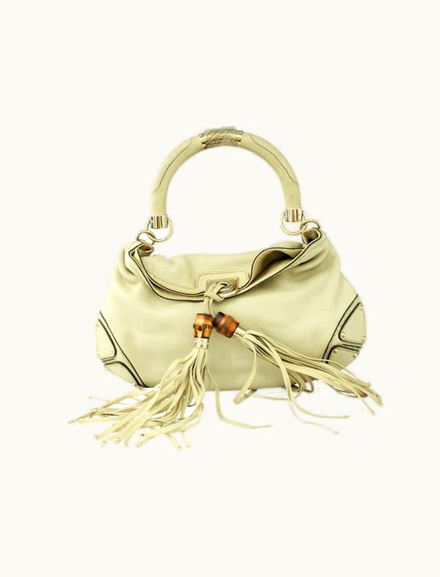 Gucci Ivory Indy Bamboo Tassel Hobo Bag