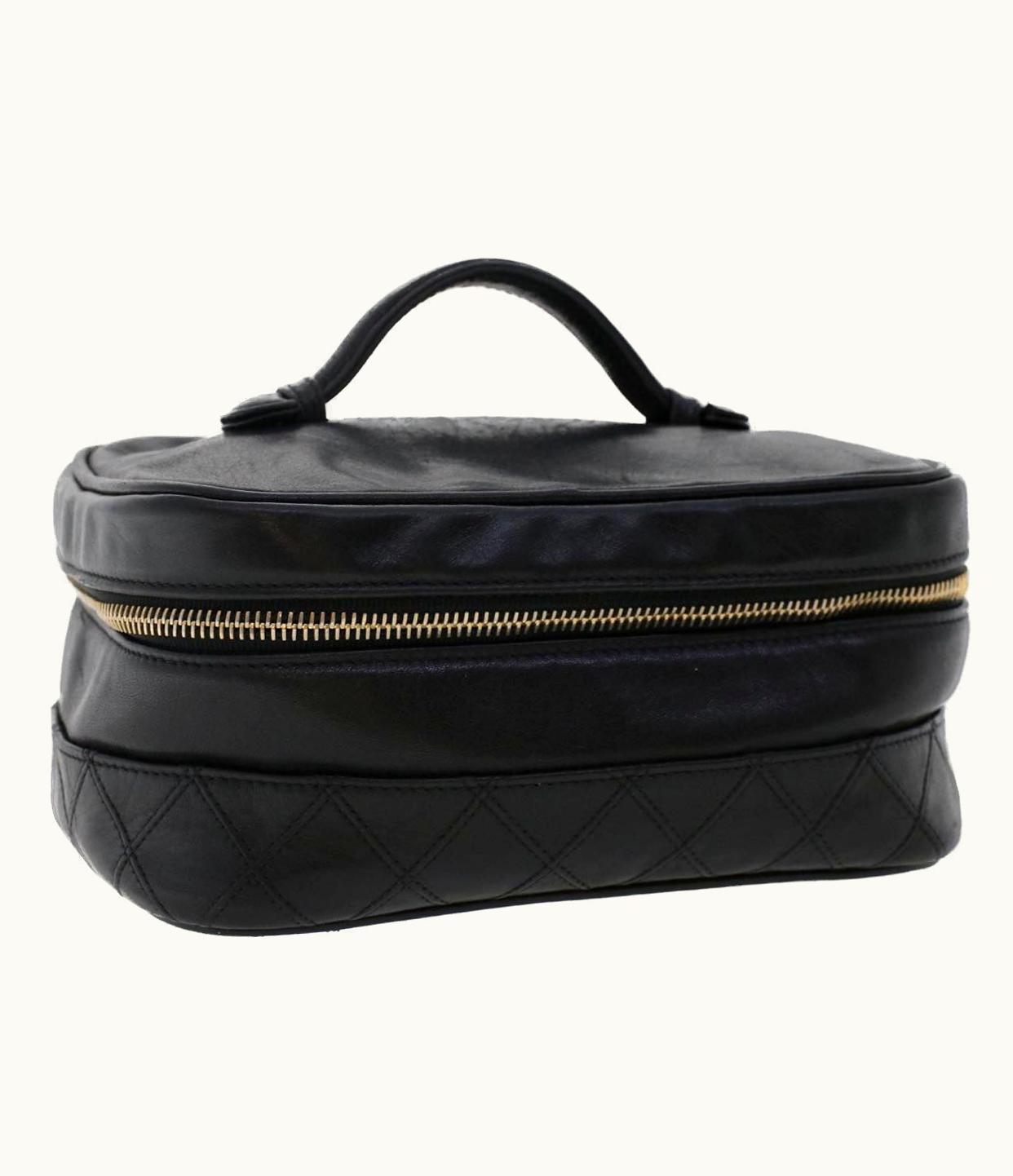 Chanel Bicolole Vanity Cosmetic Pouch Leather Black