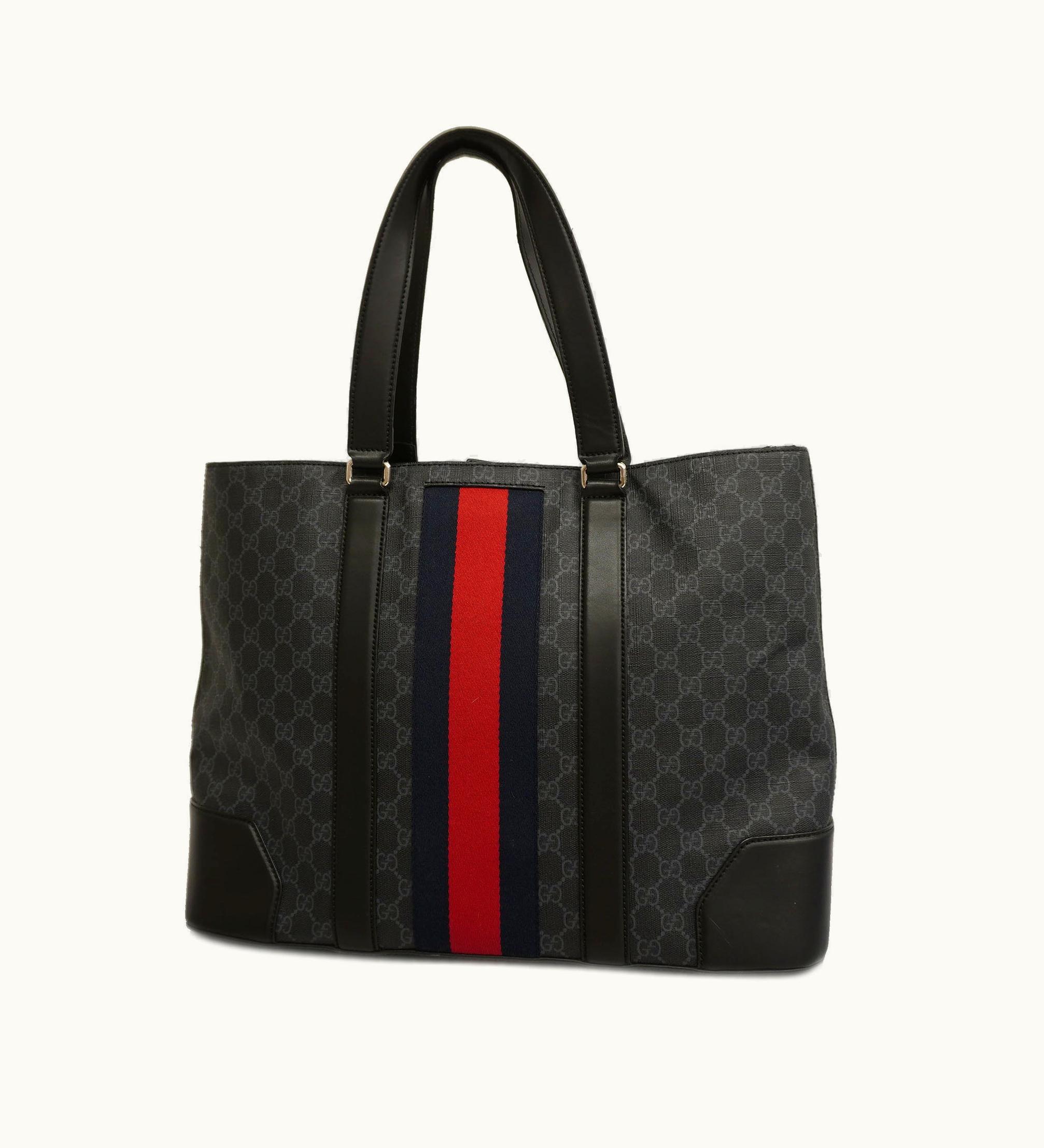 Gucci Sherry 137396 Women's GG Supreme, Leather Tote Bag Black