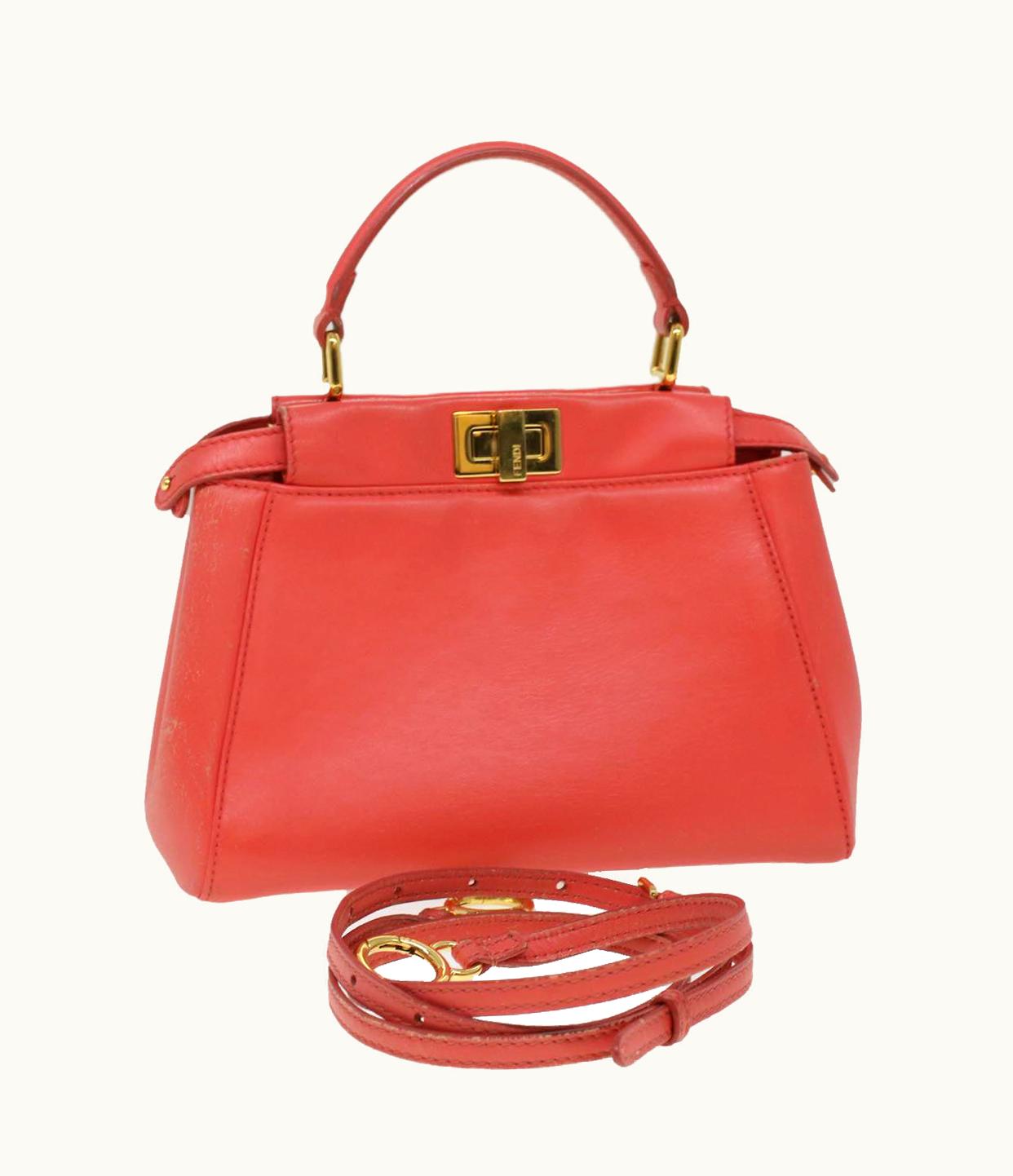Fendi Micro Picaboo Hand Bag Leather 2Way Orange