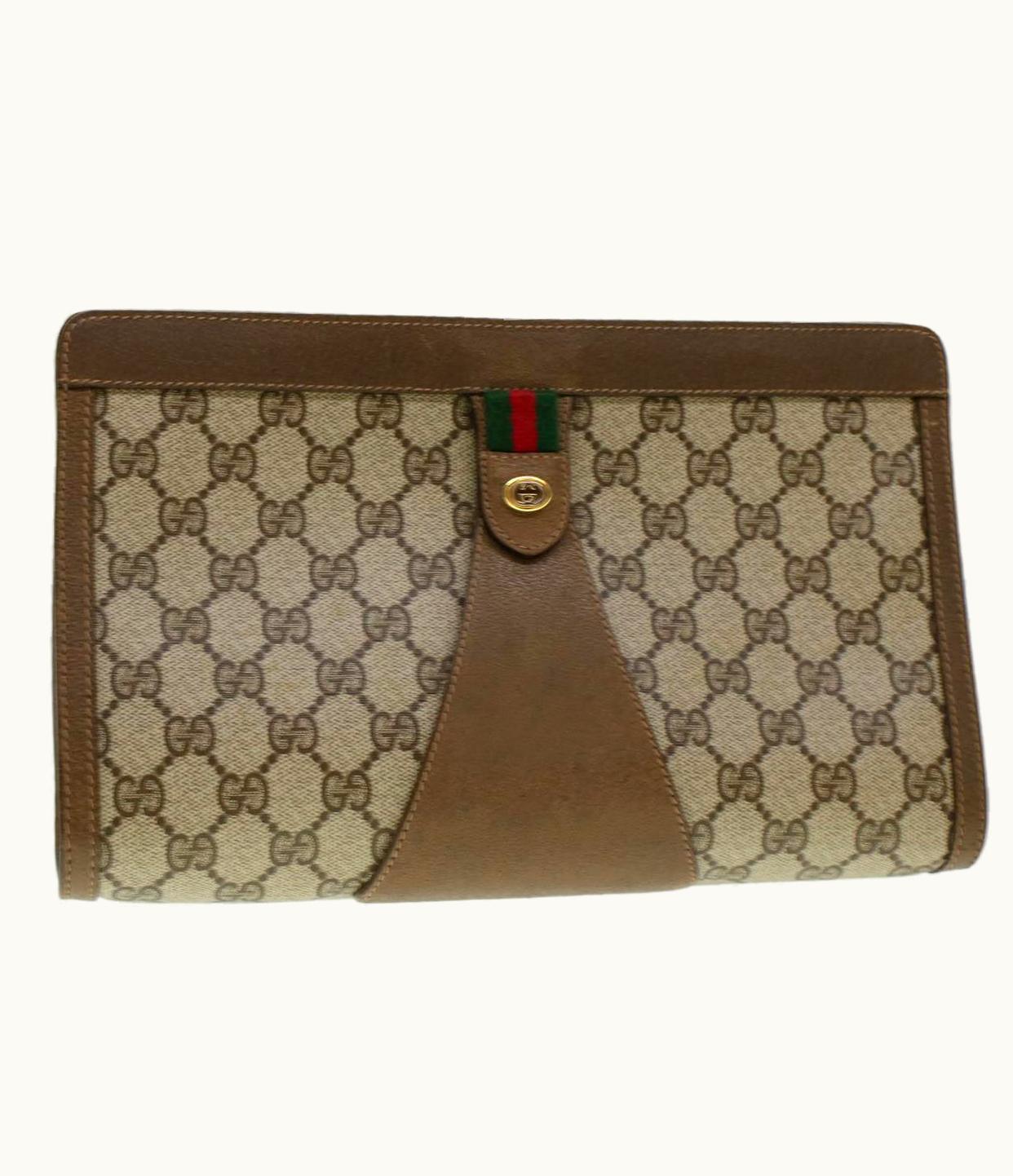 Gucci GG Canvas Web Sherry Line Clutch Bag Beige Red Green 8901033