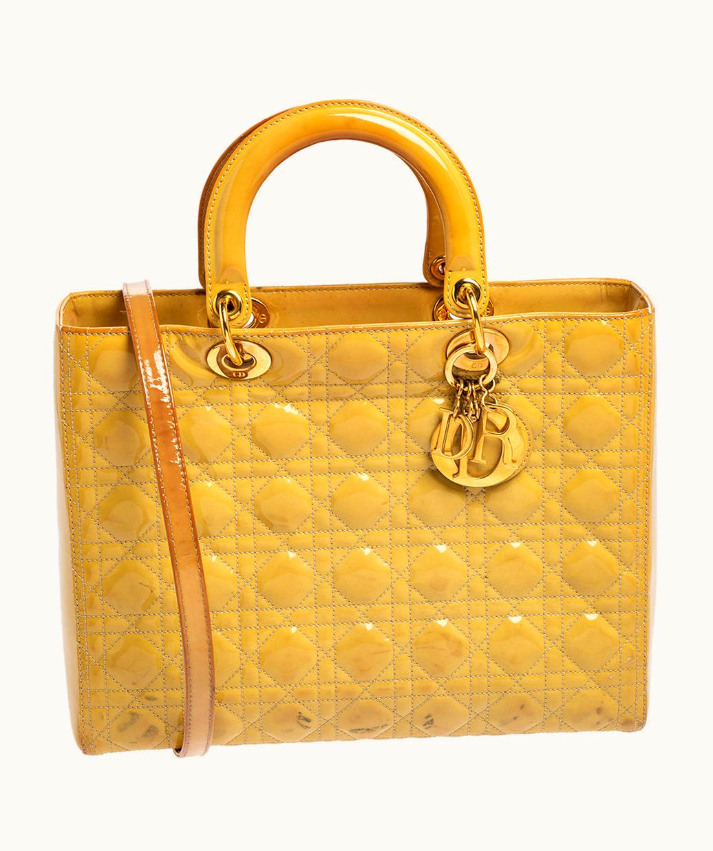 Dior Yellow Cannage Patent Leather Large Lady