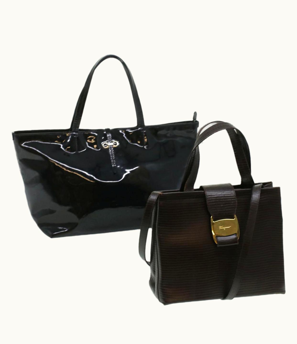Salvatore Ferragamo Shoulder Hand Bag Leather 2Set Black Brown