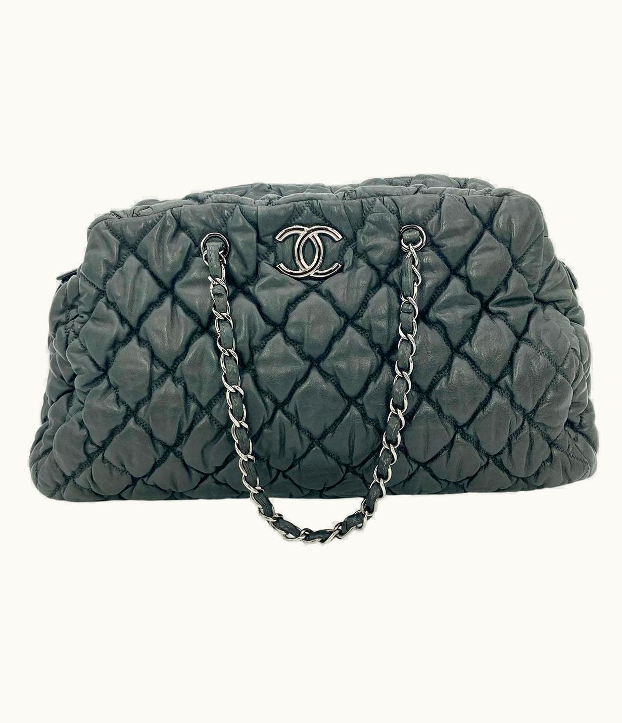 Chanel Chanel Dark Gray Quilted Puffy Leather Shoulder Bag Tote