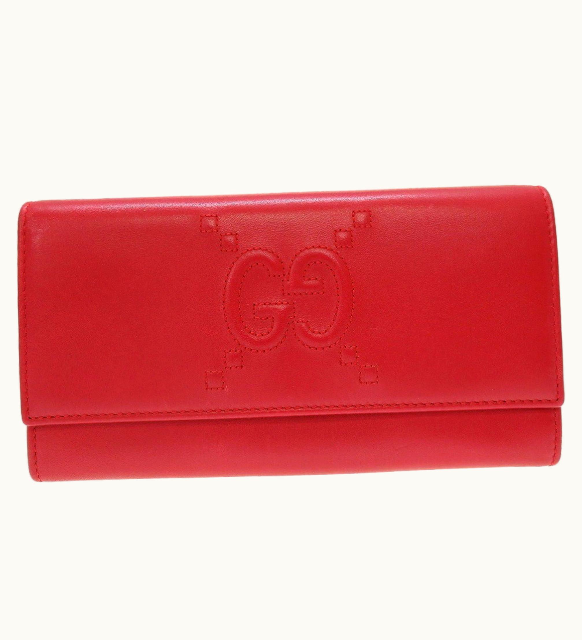 Gucci 453390 GG Embossed Leather Red Two-Fold Long Wallet 076