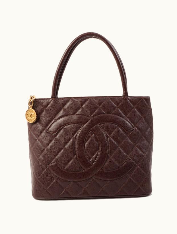 Chanel Around 2001 Made Caviar Skin CC Mark Stitch Revival Tote Bag Wine Red
