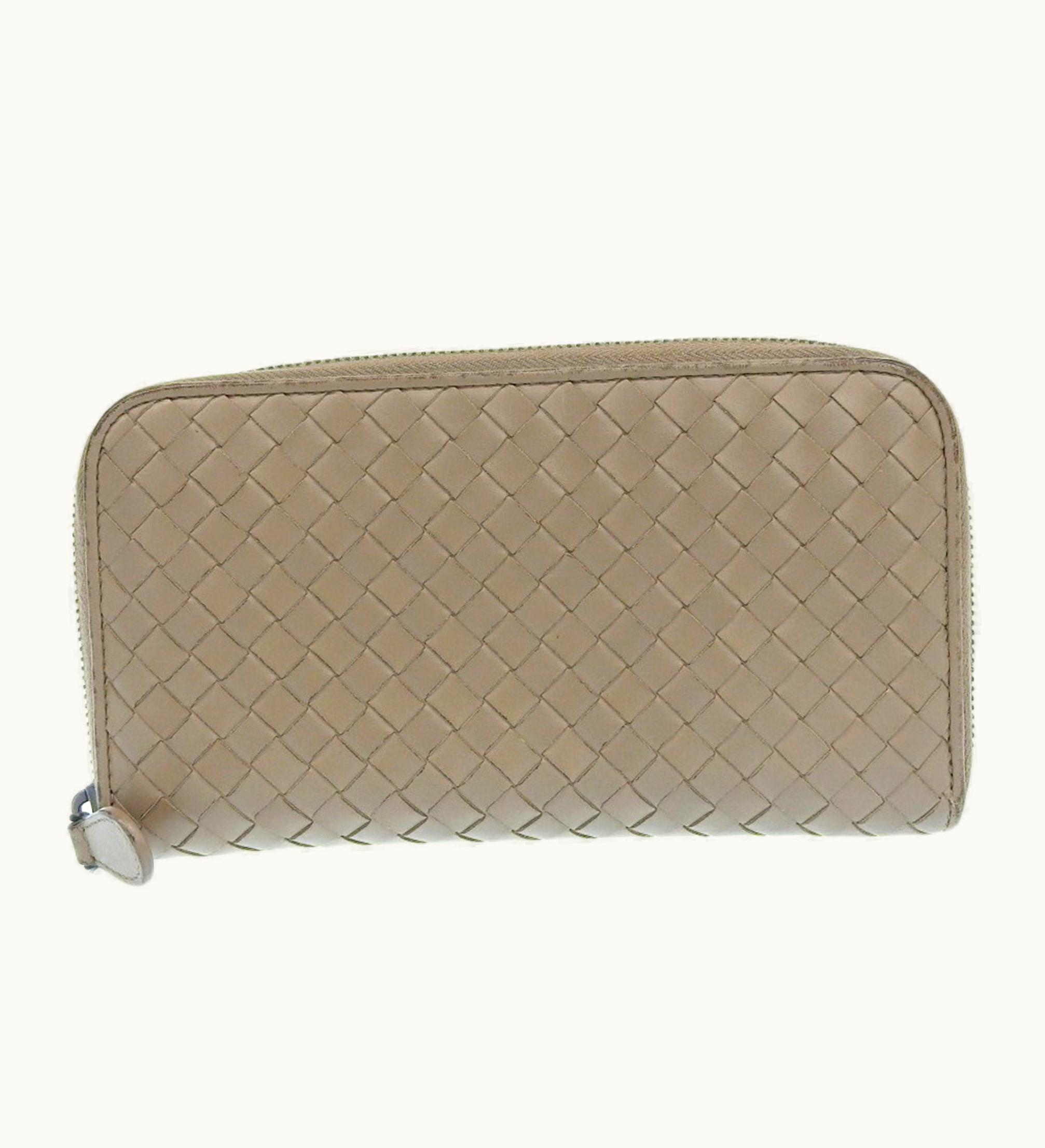 Bottega Veneta Round Zipper Long Wallet Intrecciato Calf Beige Unisex