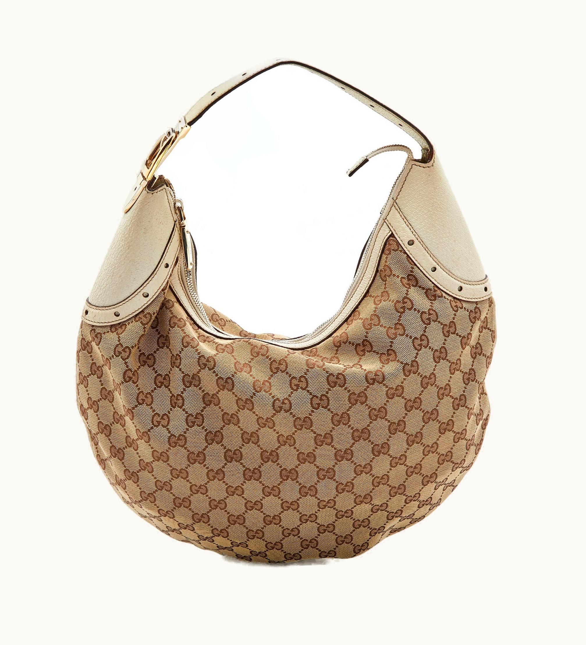 Gucci Beige/Off White GG Canvas And Leather Glam Hobo
