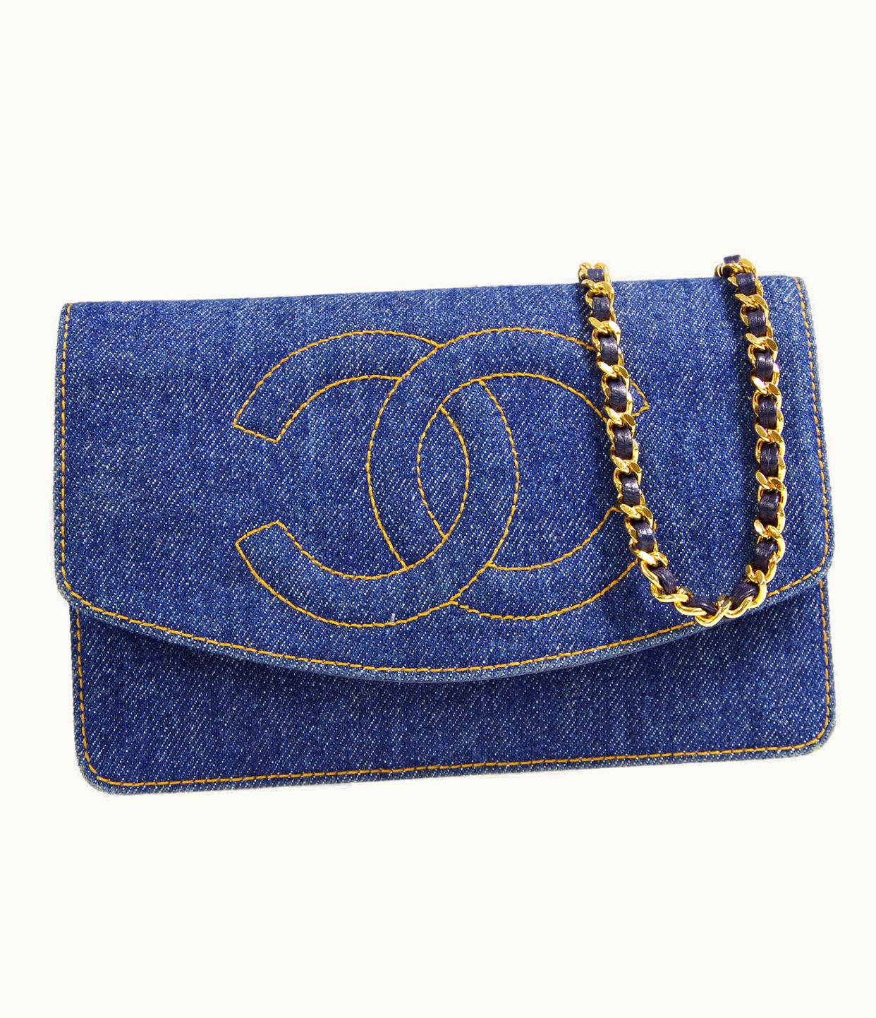 Chanel Woc Chain Shoulder Wallet Bag Indigo Denim 68157