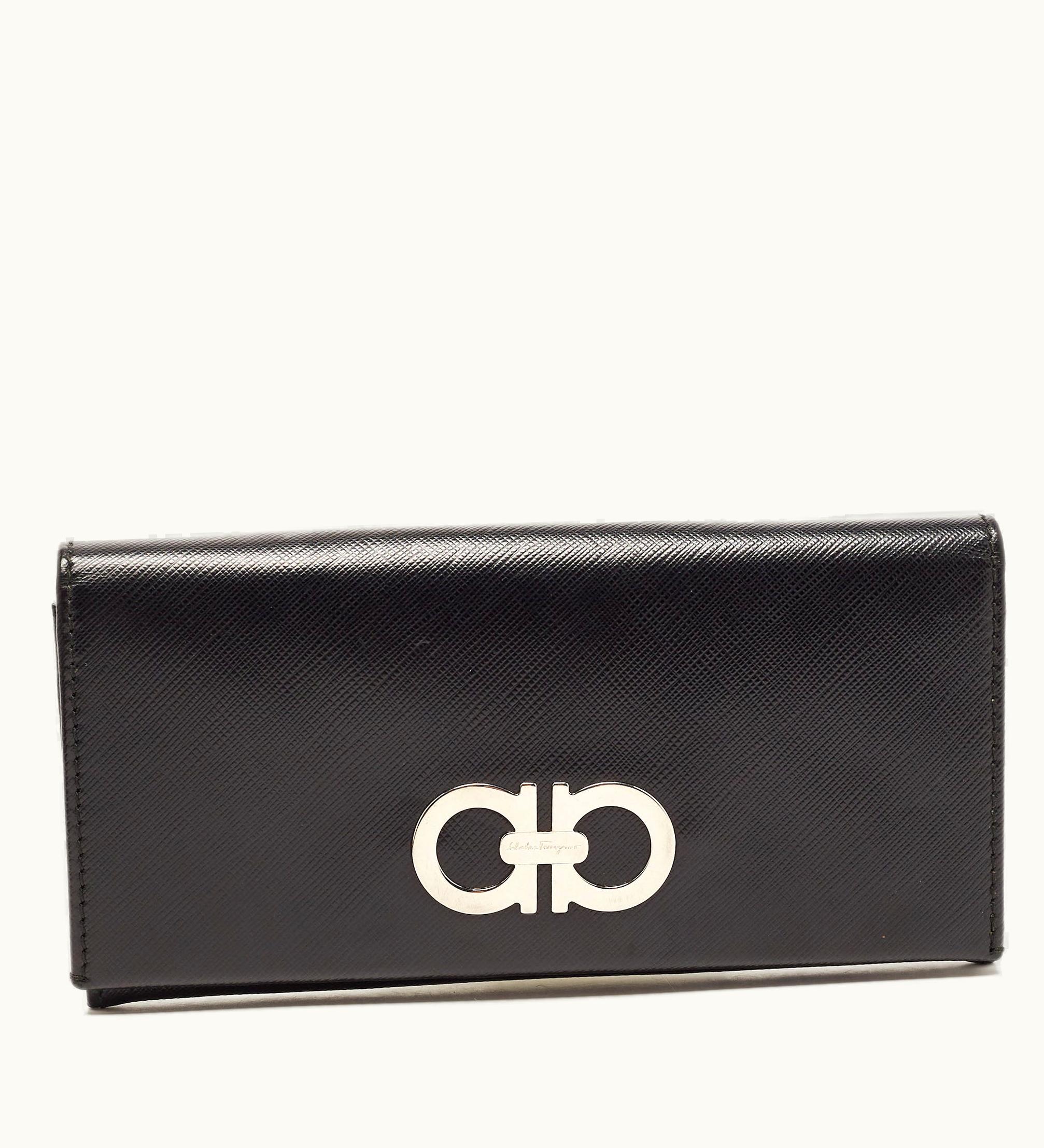 Salvatore Ferragamo Black Gancio Leather Continental Wallet