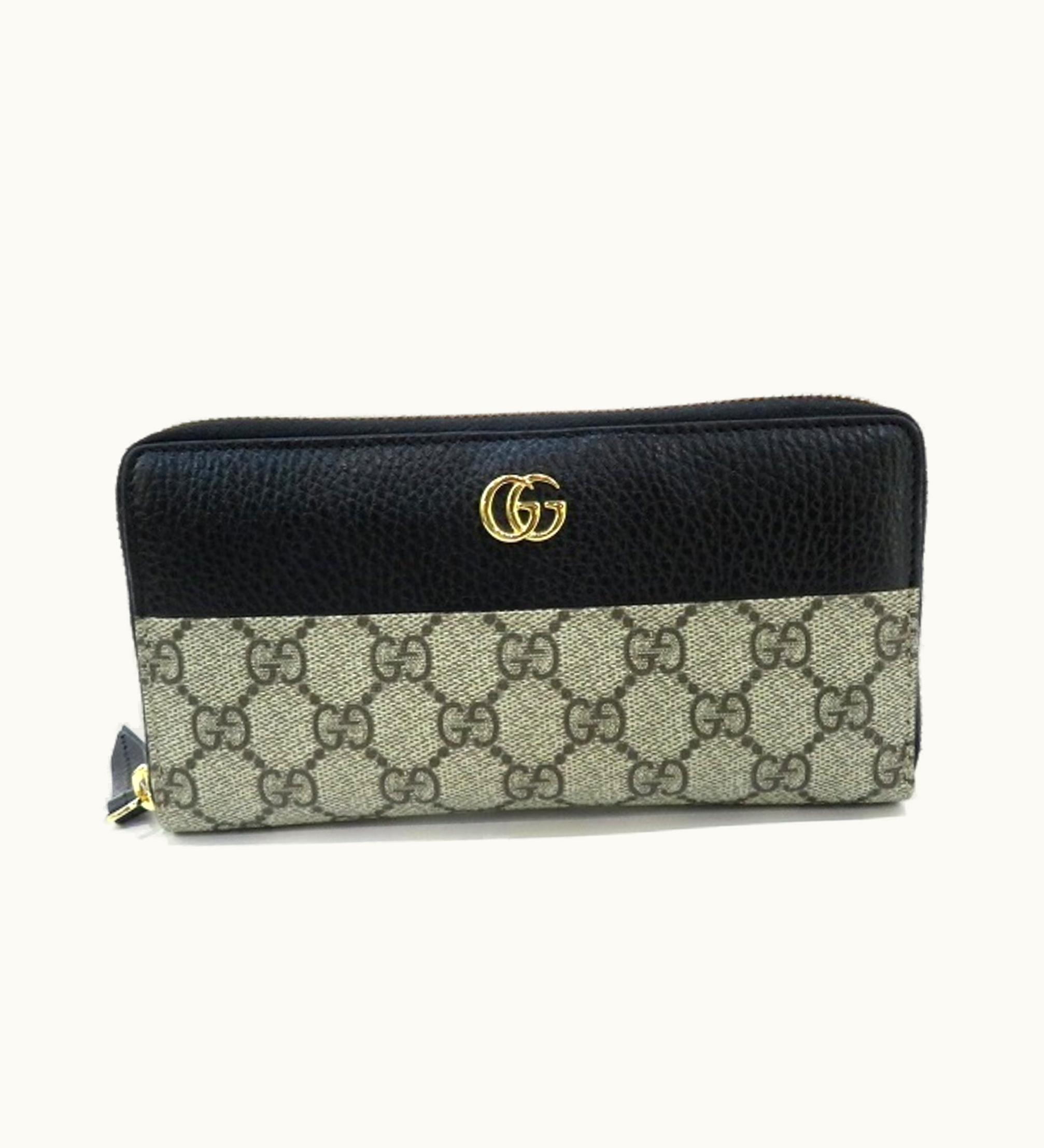 Gucci GG Marmont 456117 Black Round Zipper Long Wallet Ladies