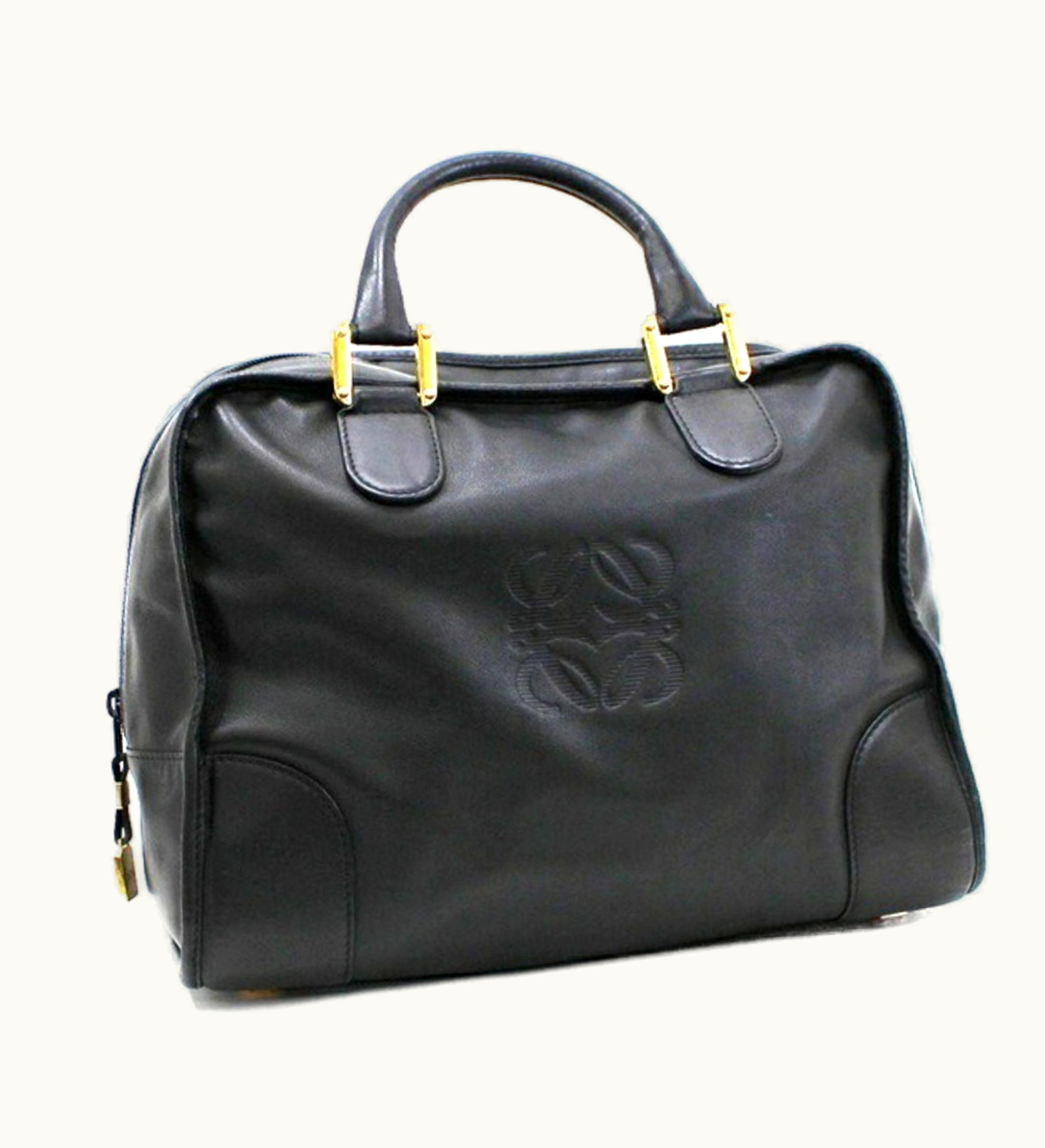 Loewe Anagram Handbag Boston Bag Amazona Leather Black