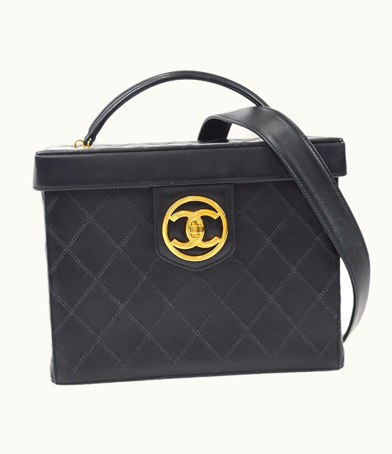 Chanel Bicolore Cosmetic Vanity 2Way Handbag Black Lambskin 87796