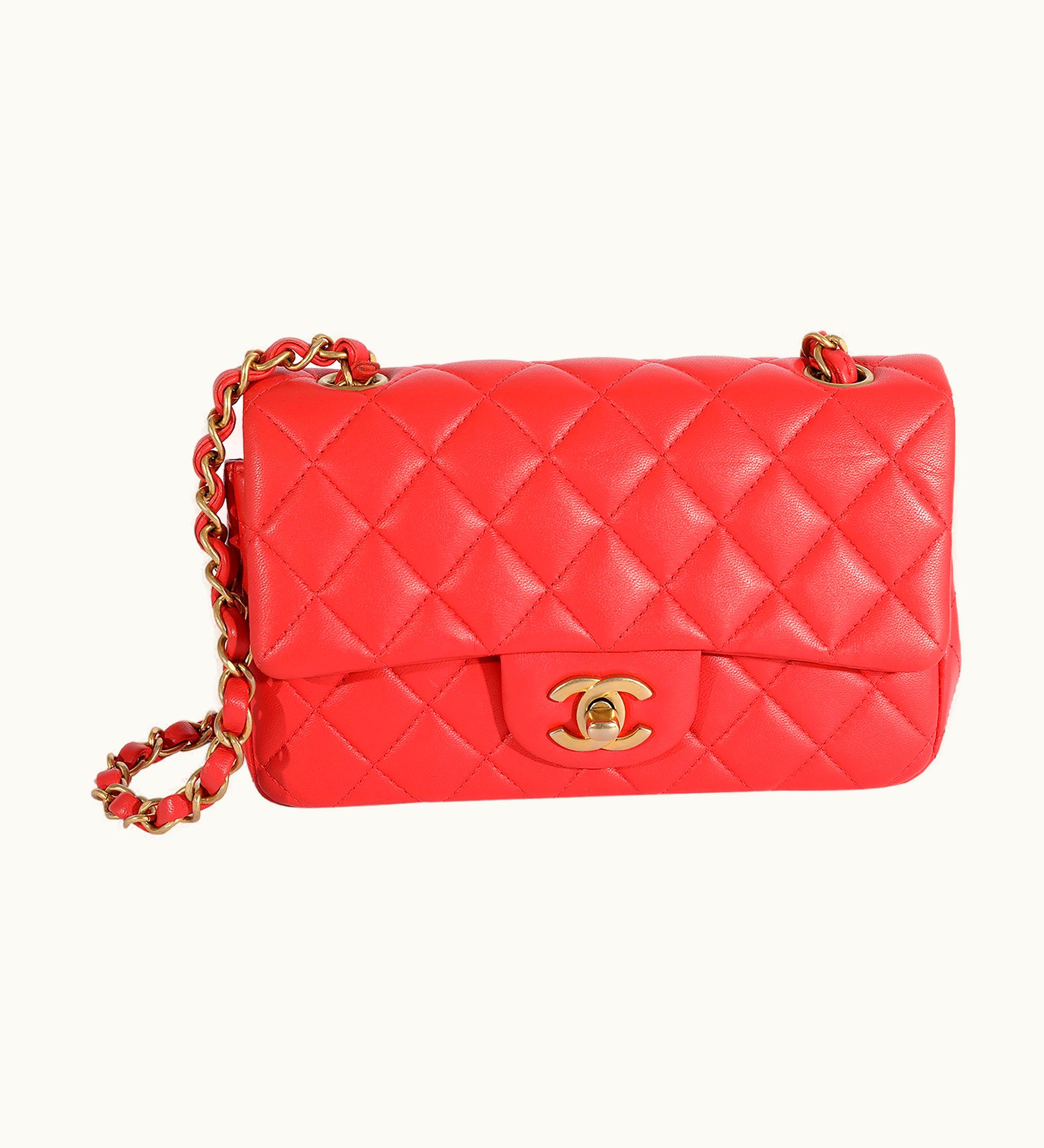 Chanel Classic Flap Mini Crossbody Bag Coral Lambskin