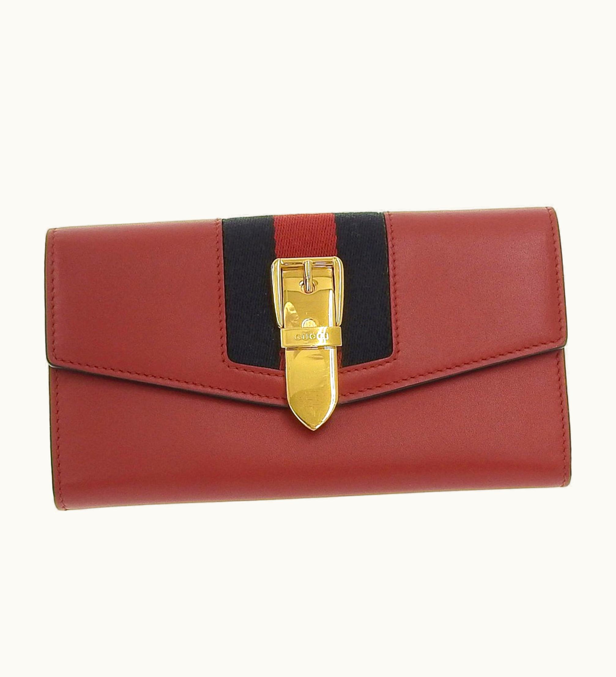 Gucci Continental Wallet With Hook Long Leather Canvas Red Navy Blue 476084