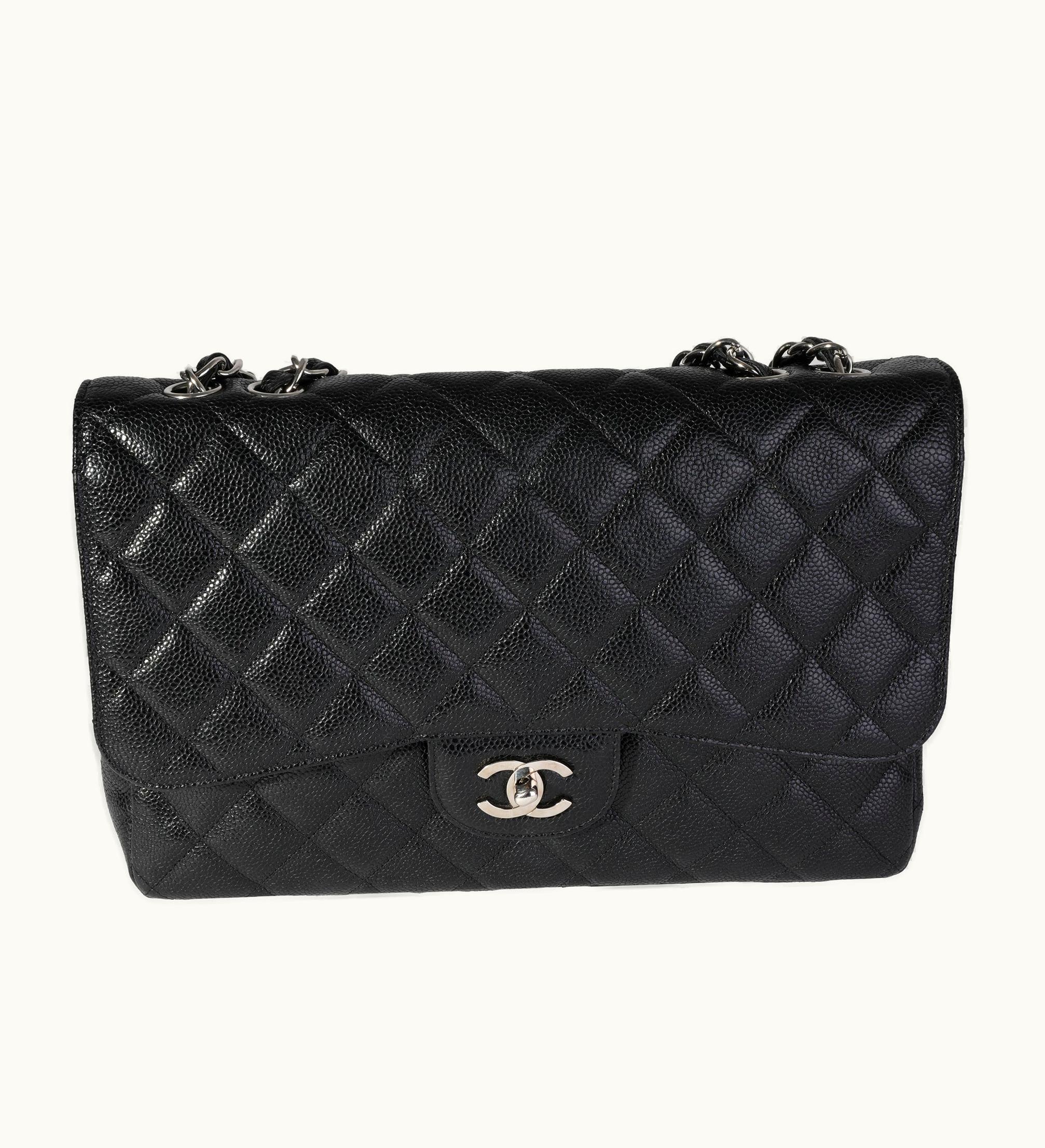 Chanel Black Caviar Jumbo Single Flap Shoulder Bag