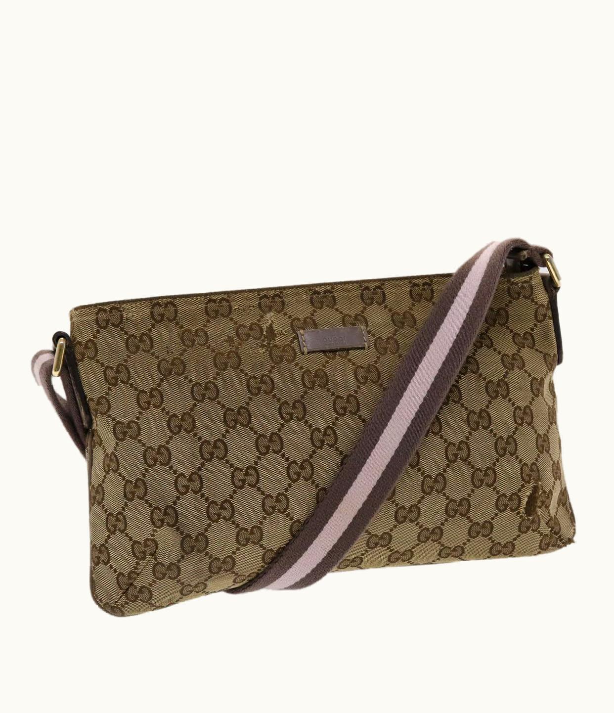 Gucci GG Canvas Sherry Line Shoulder Bag Beige Pink