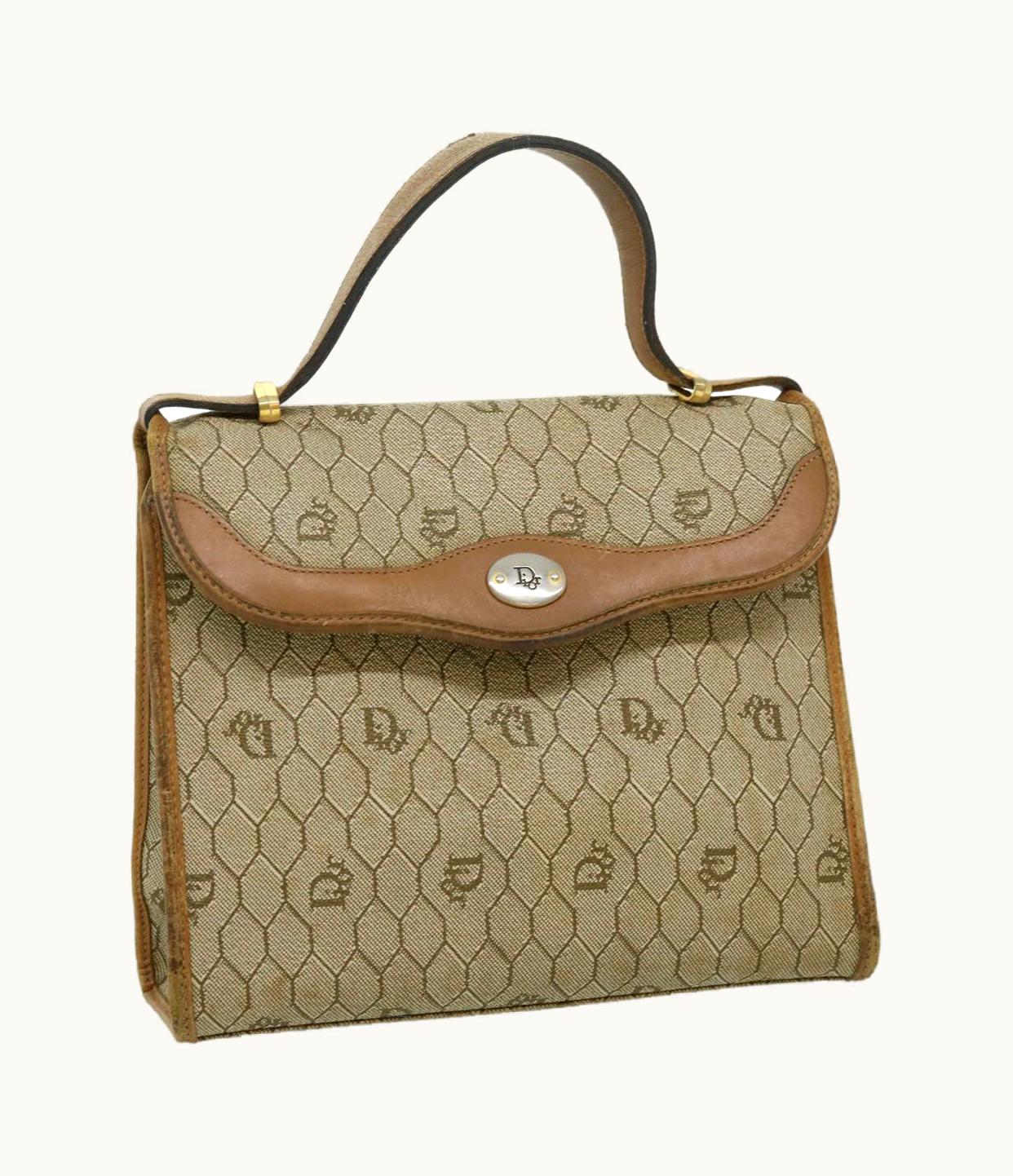 Dior Christian Dior Honeycomb Canvas Hand Bag Beige