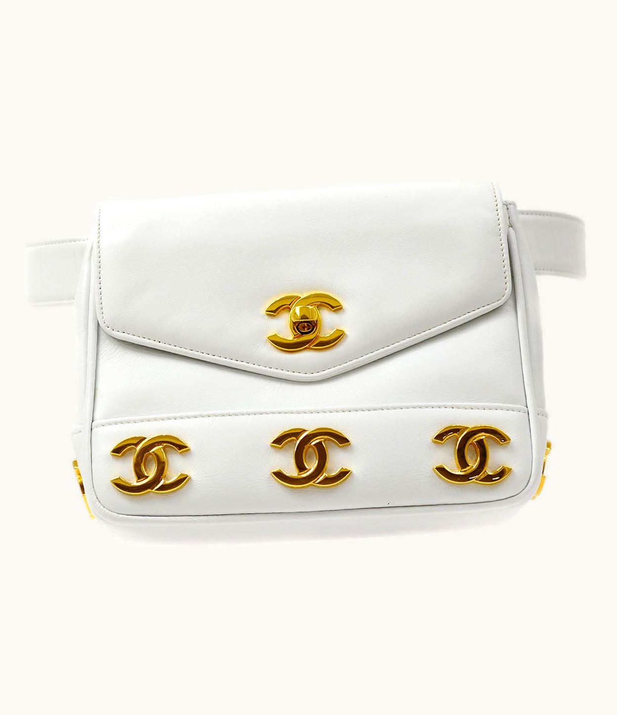 Chanel 1991-1994 White Lambskin Triple CCs Belt Bag #85 37247