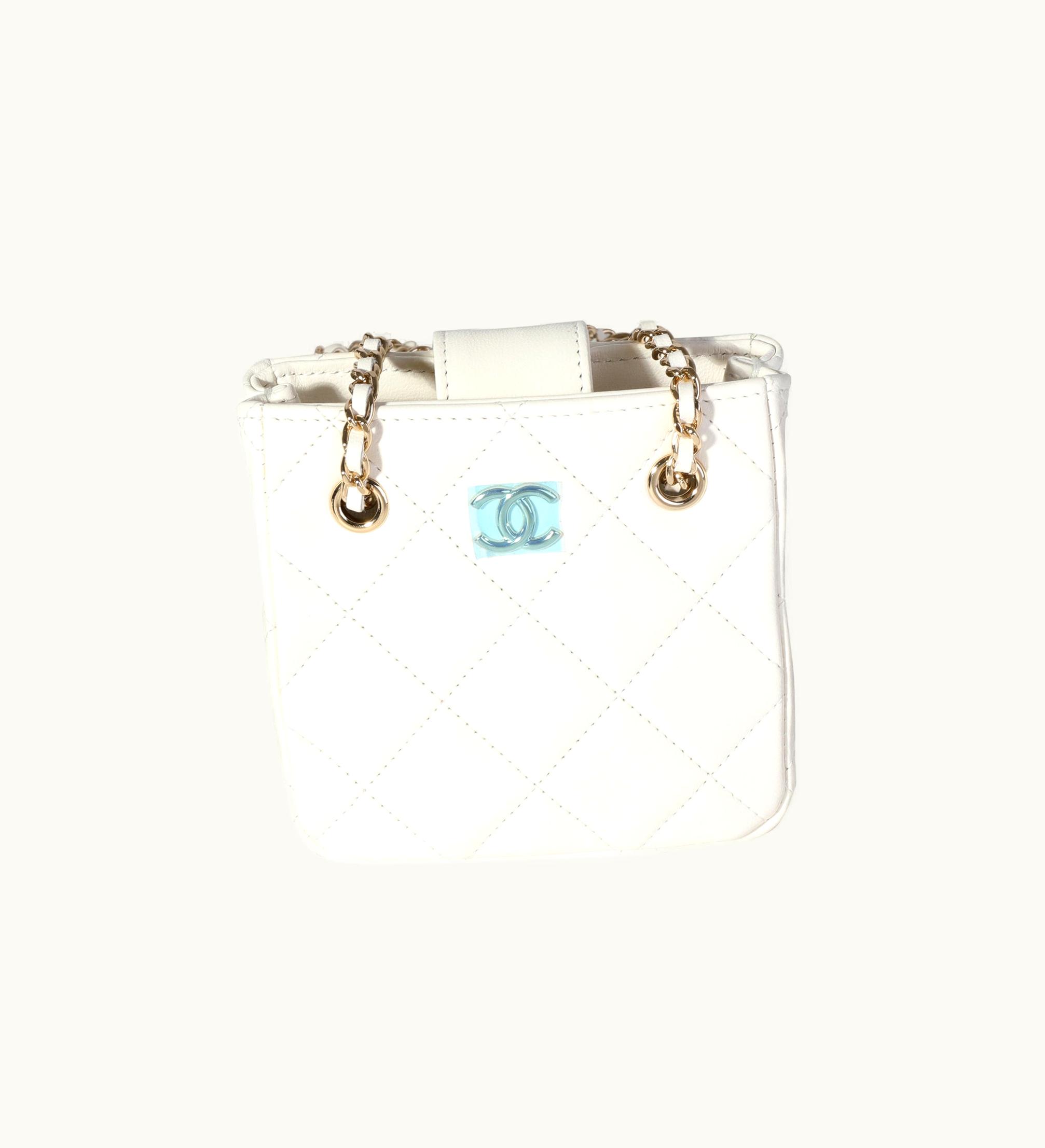 Chanel White Quilted Lambskin Tiny Shopping Bag
