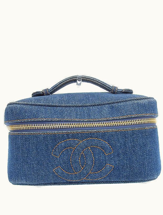 Chanel Around 1997 Made Denim CC Mark Stitch Vanity Indigo