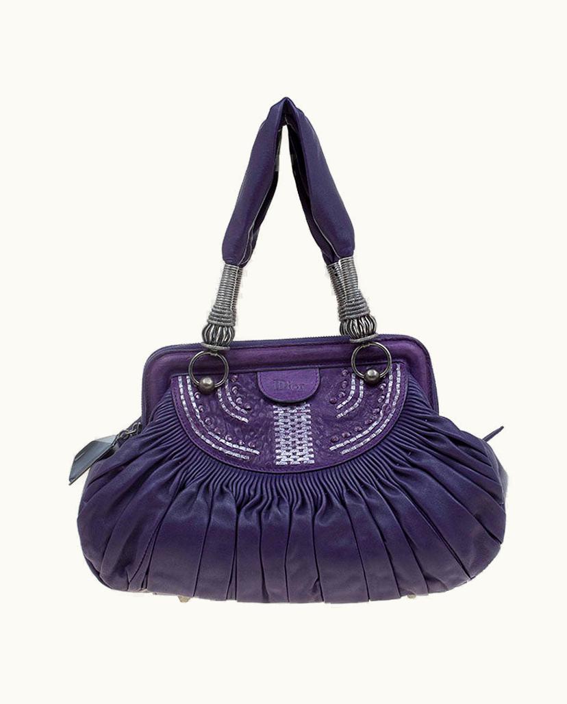 Dior Purple Pleated Leather Plisse Satchel