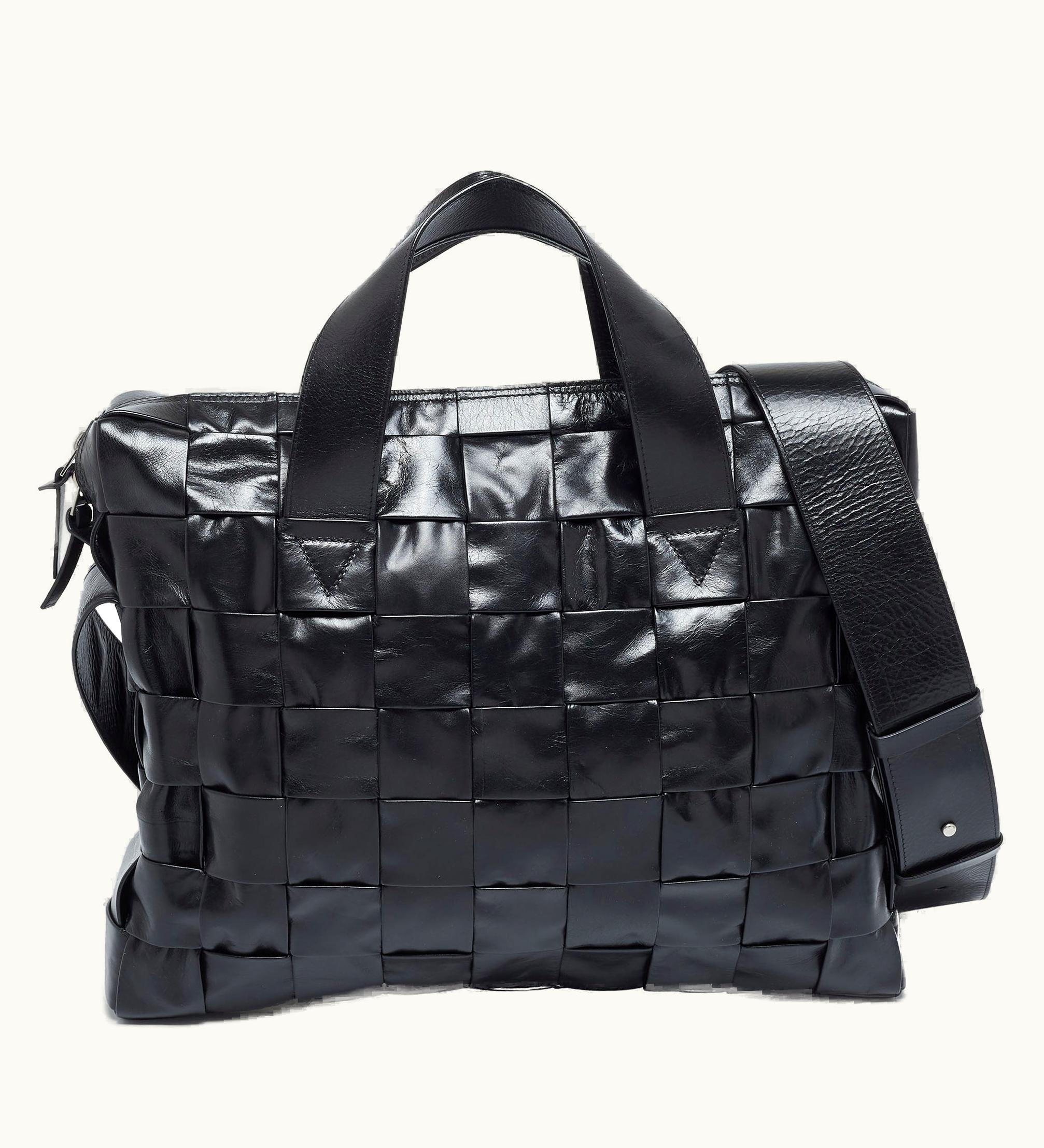 Bottega Veneta Black Intrecciato Leather Cassette Briefcase Bag