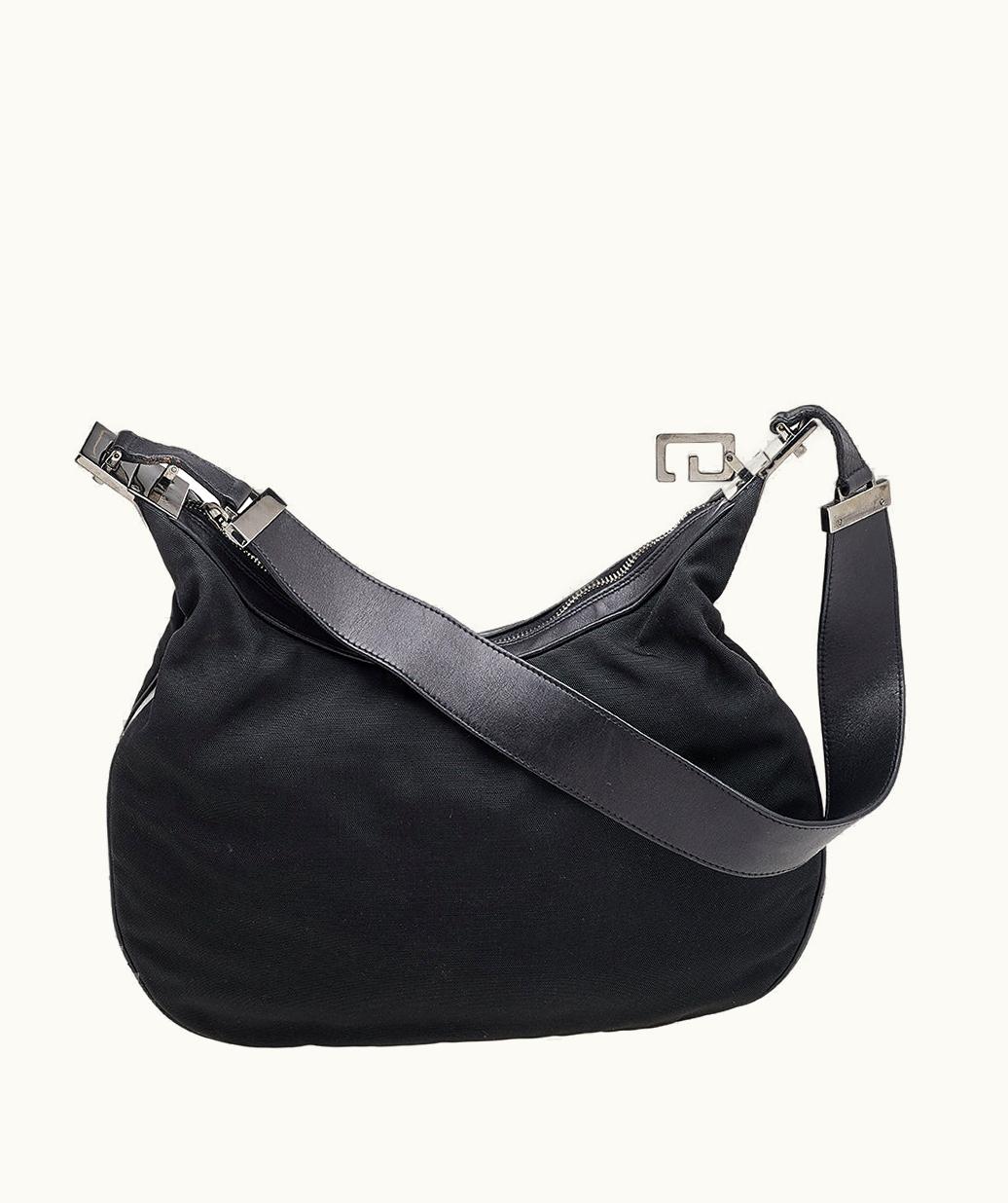 Gucci Black Leather And Fabric Vintage Hobo