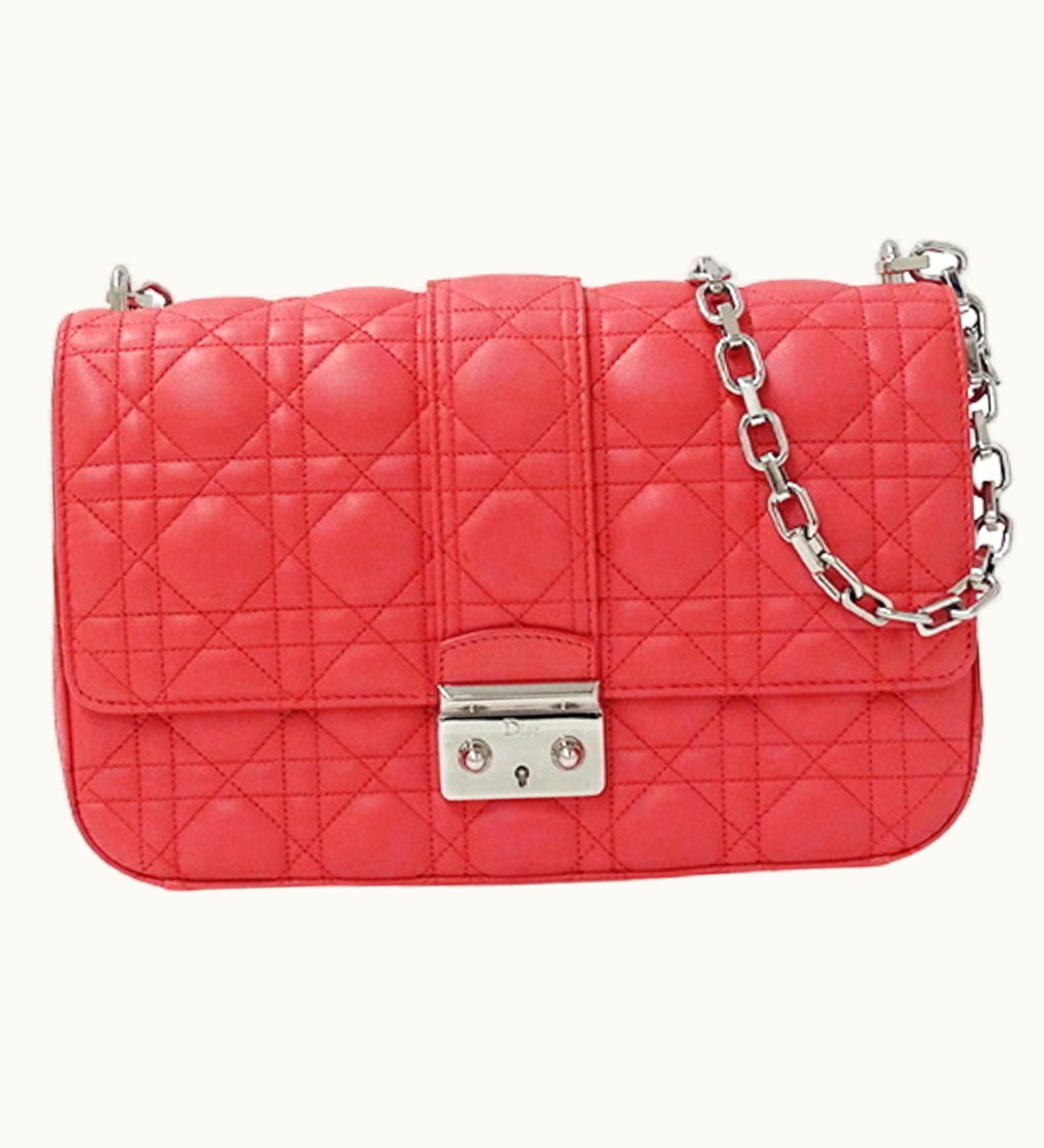 Dior Christian Dior Bag Women's Shoulder Chain Cannage Miss New Rock Leather Coral Pink