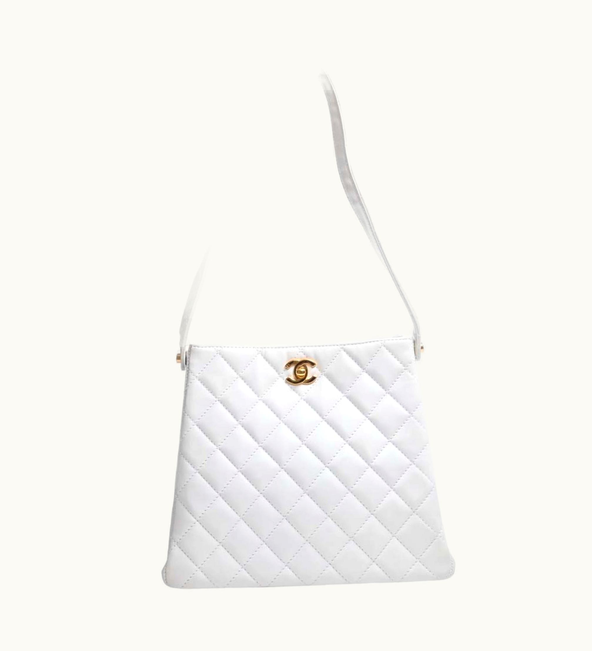 Chanel Leather Matelasse Coco Mark Tote Bag White Ladies