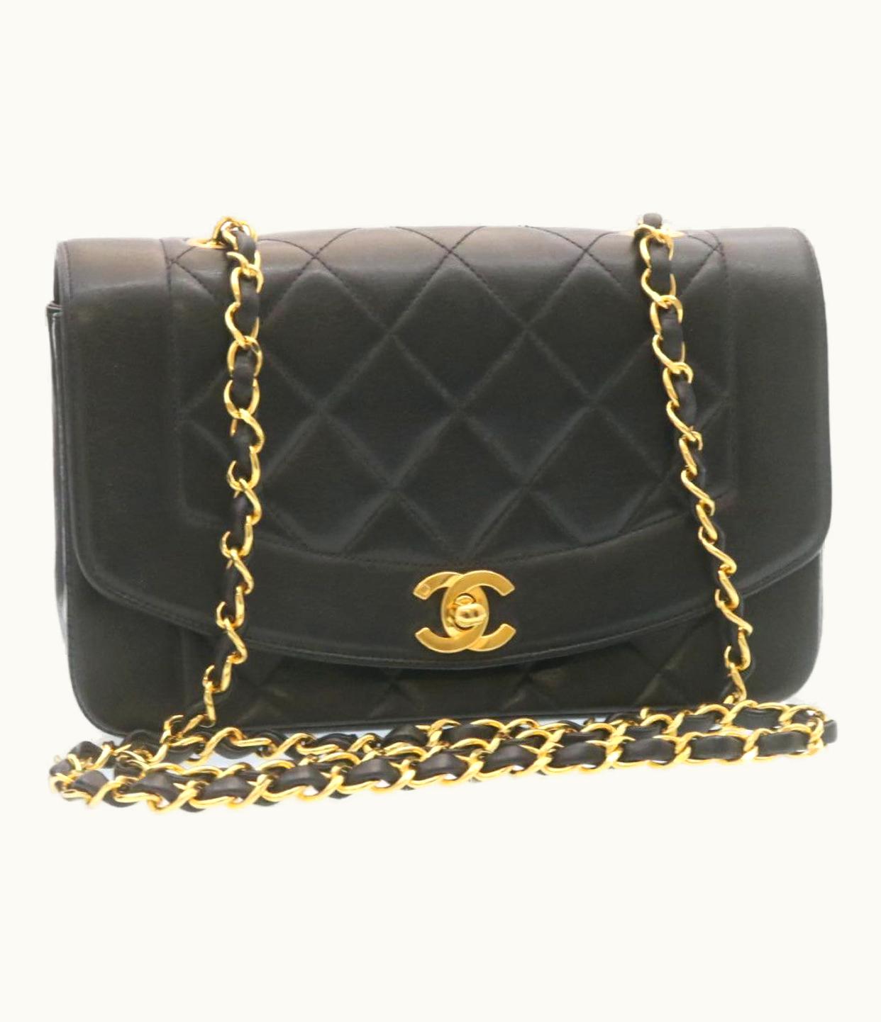 Chanel Diana Matelasse Shoulder Bag Lamb Skin Black