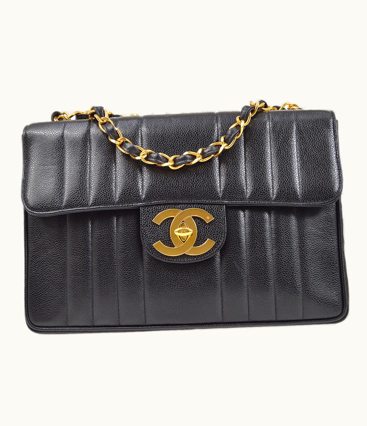 Chanel 1991-1994 Black Caviar Vertical Classic Flap Jumbo 14367
