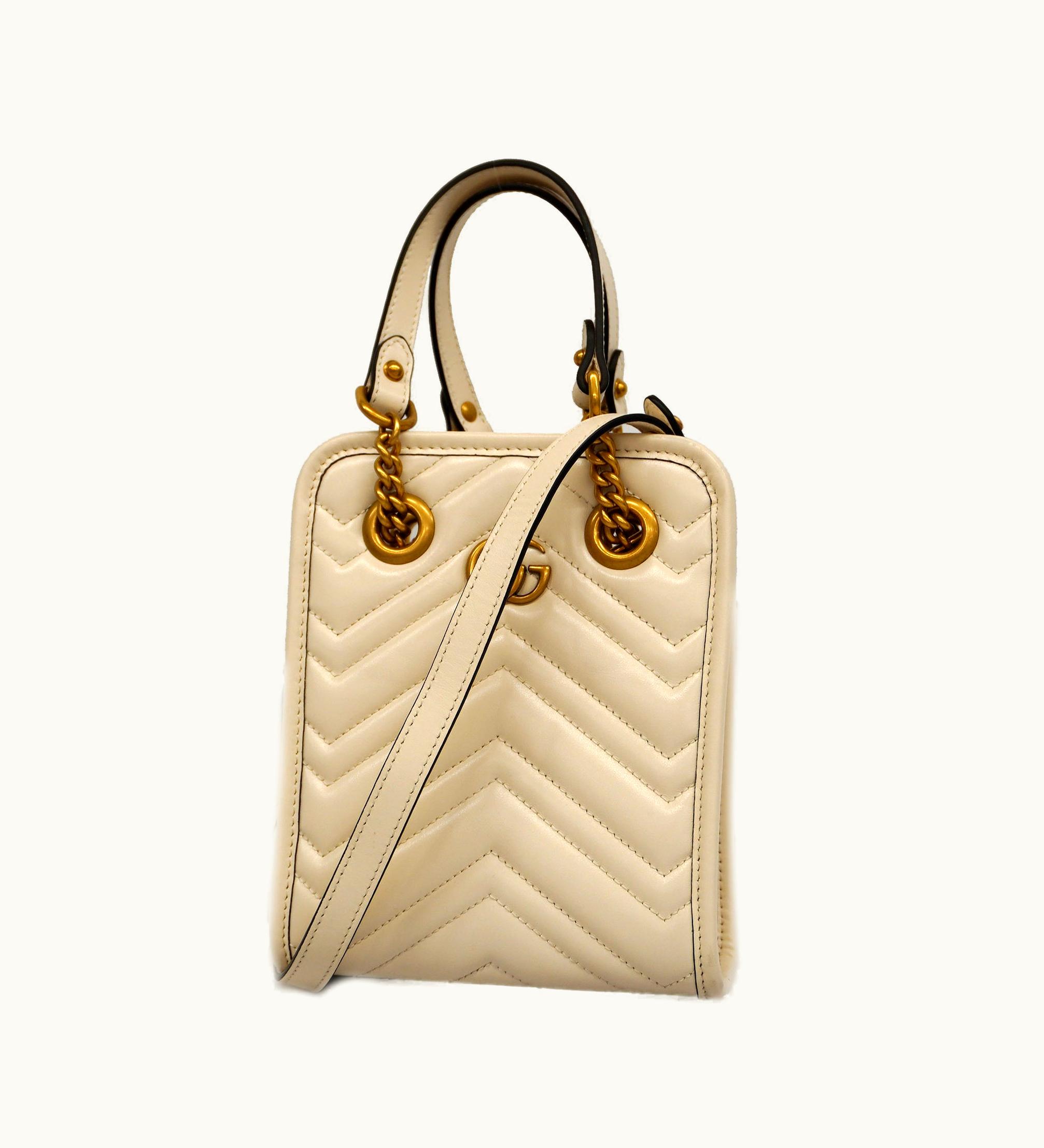 Gucci GG Marmont 2Way Bag 696123 Women's Leather Handbag, Shoulder Bag Ivory