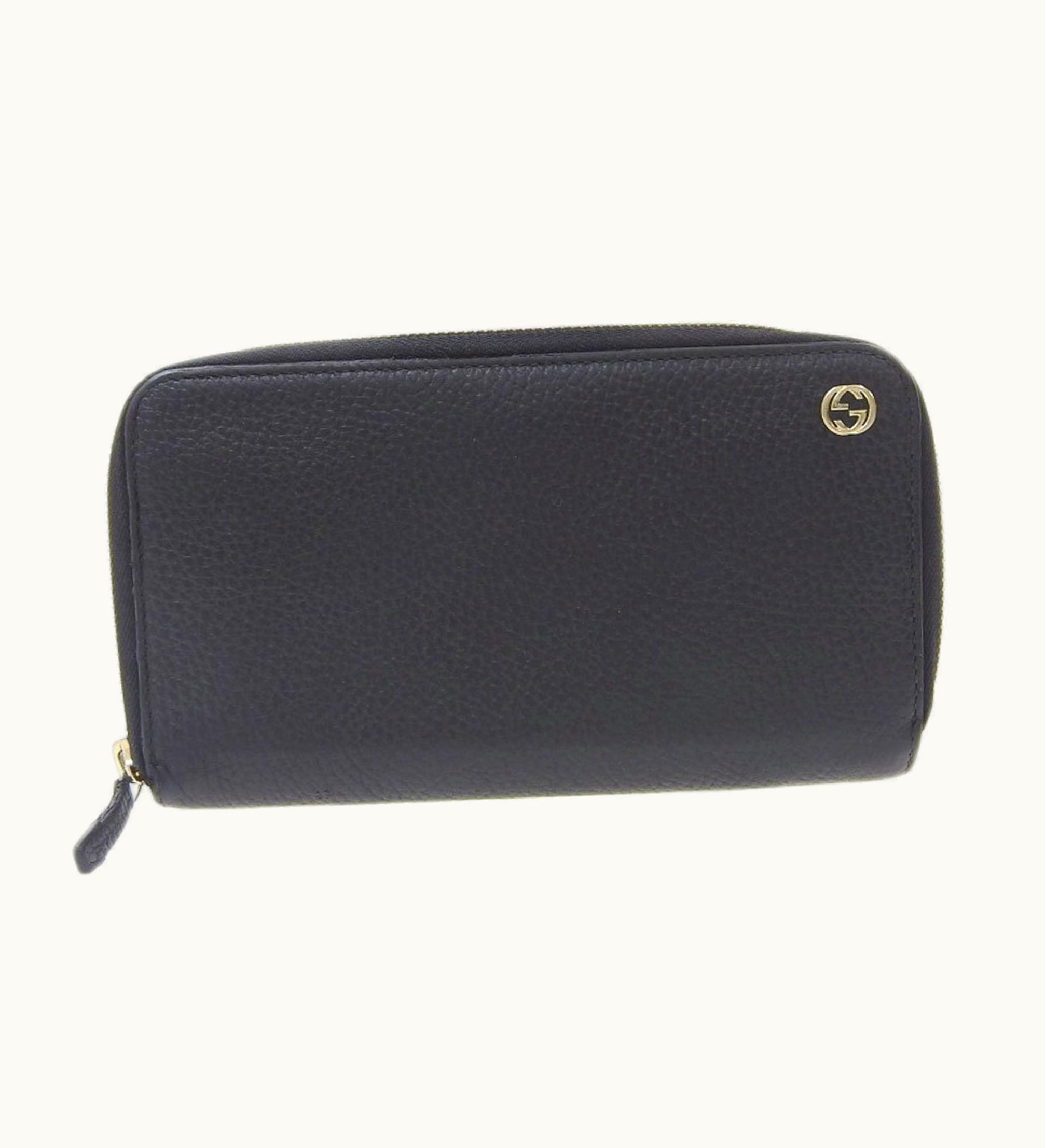 Gucci Interlocking G GG Logo Round Zipper Long Wallet Leather Black 449347 525040