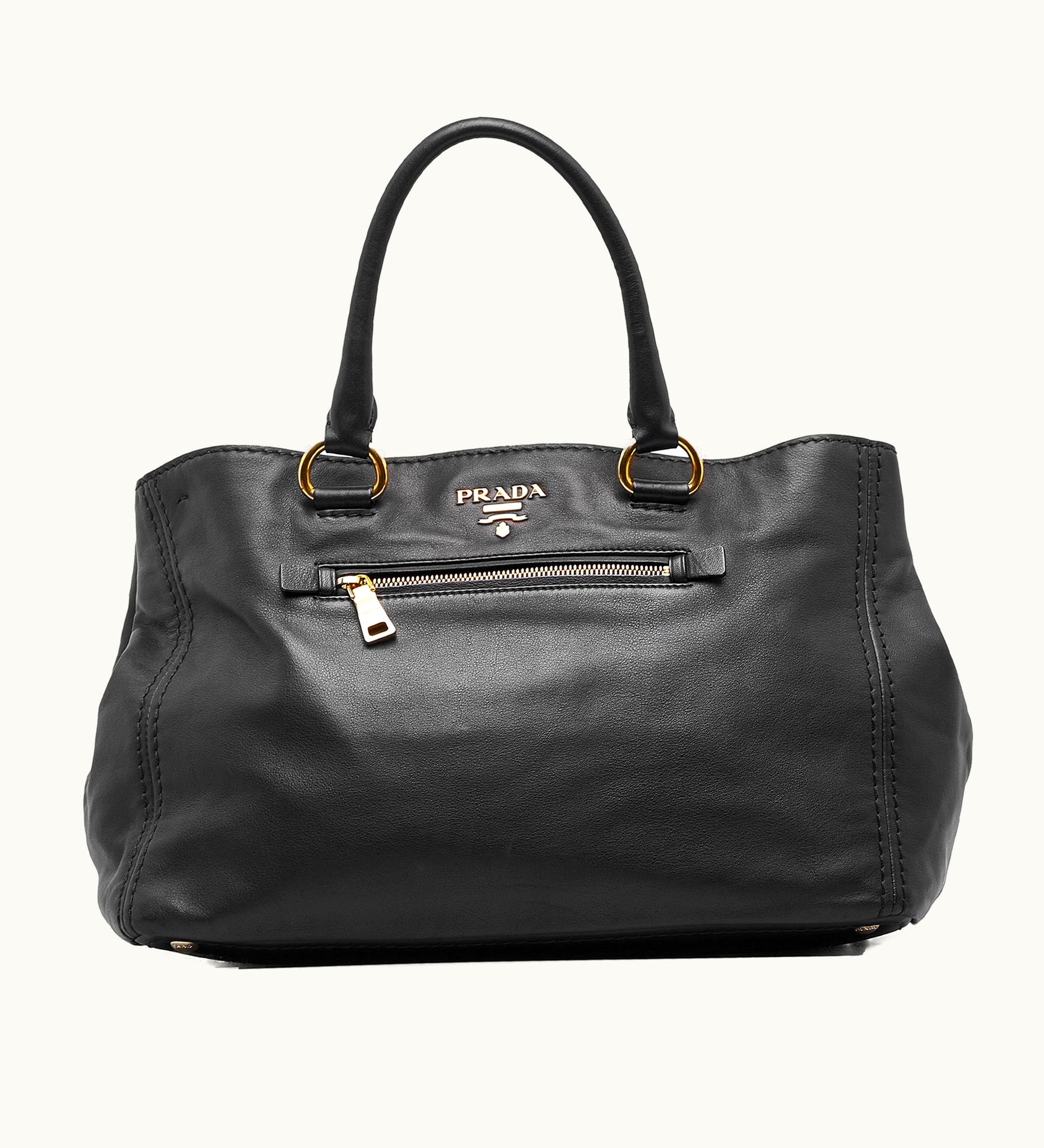 Prada Vitello Soft Calf Front Pocket Tote Satchel