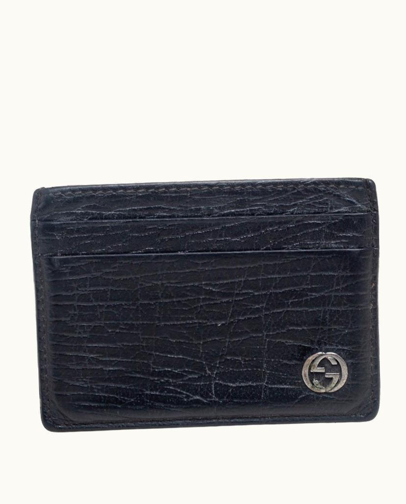 Gucci Black Leather Interlocking G Logo Card Case
