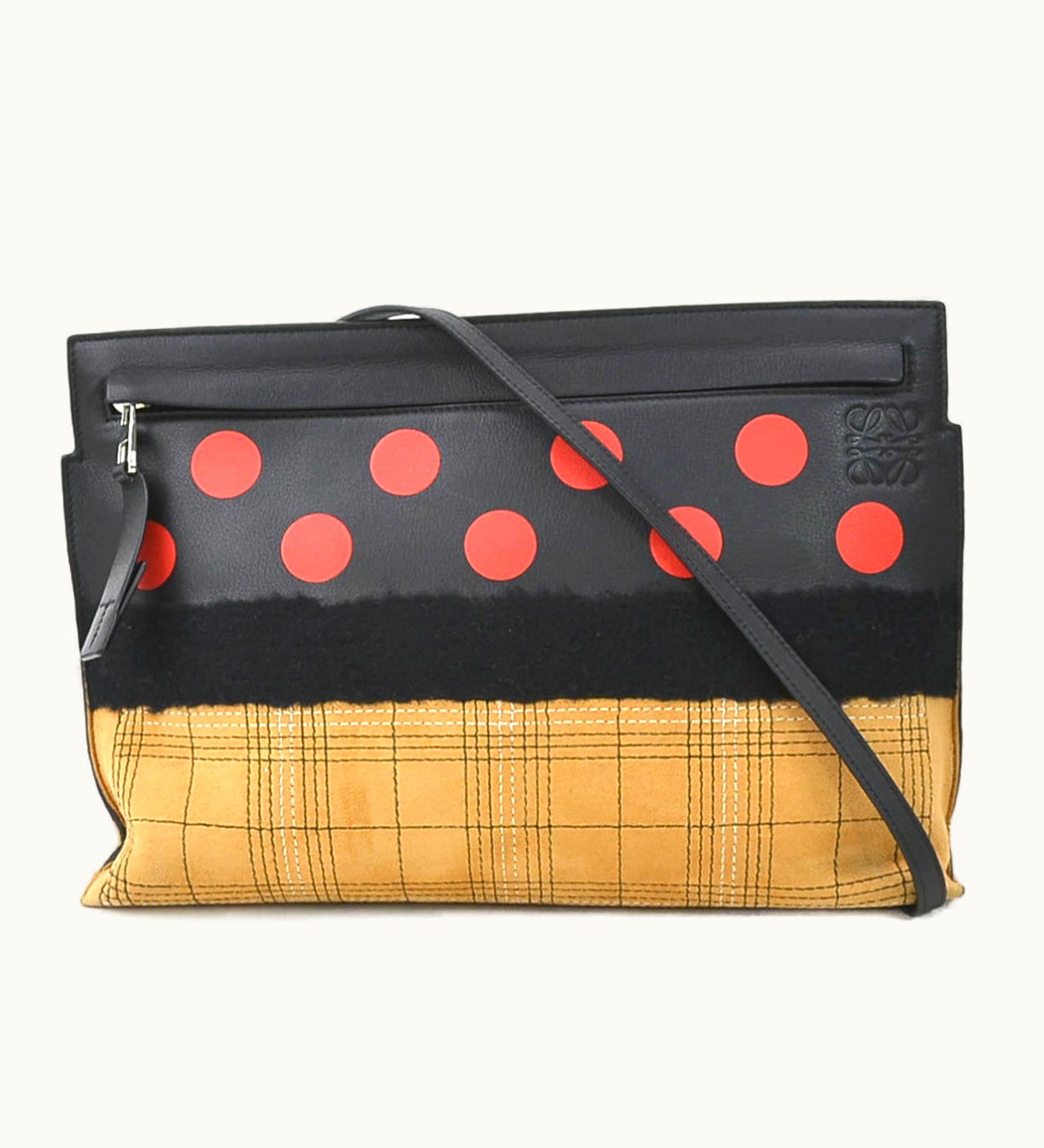 Loewe Diagonal Shoulder Bag Leather/Suede Black X Red Brown Women's R9572G