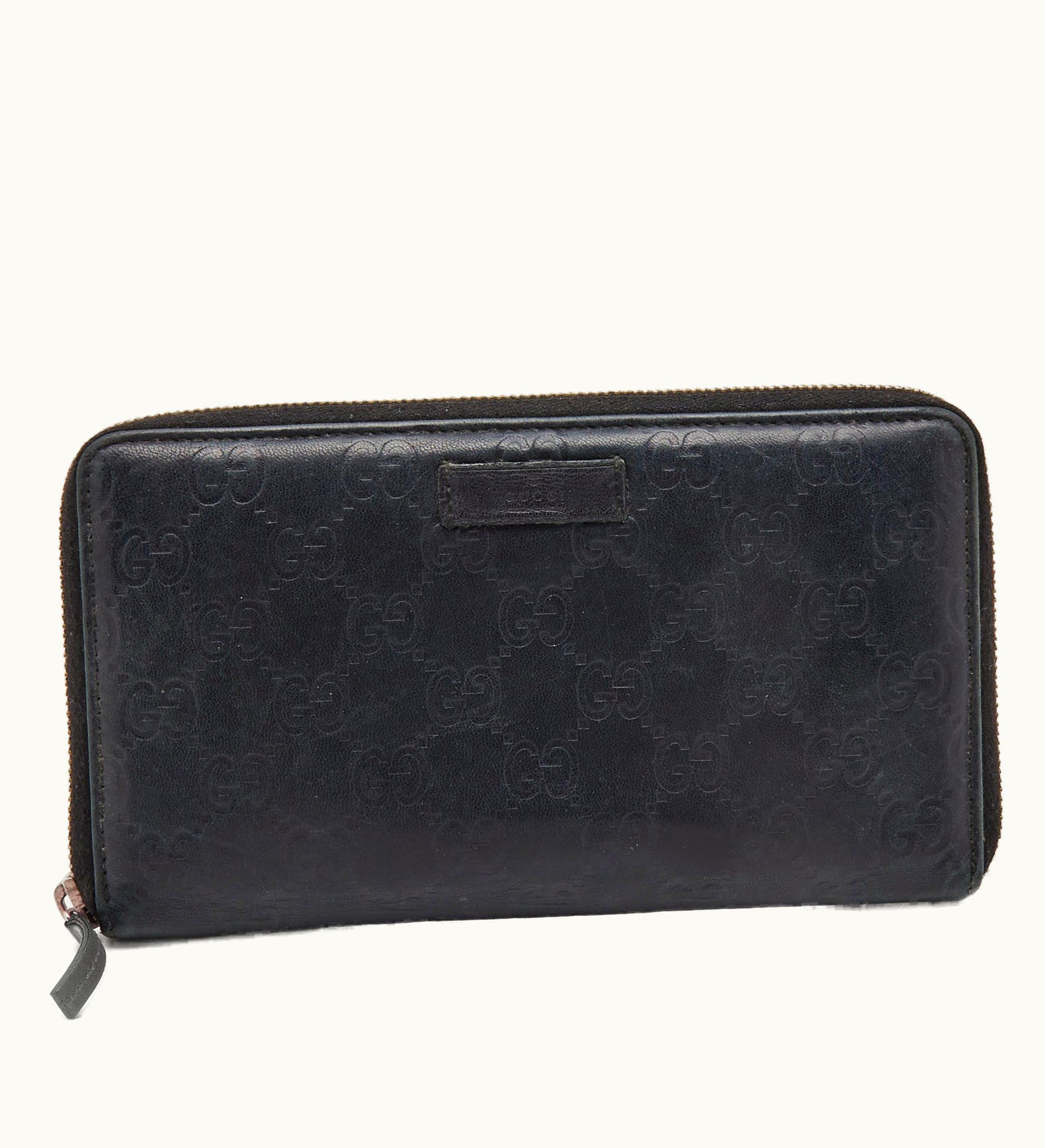 Gucci Black Ssima Leather Zip Around Continental Wallet
