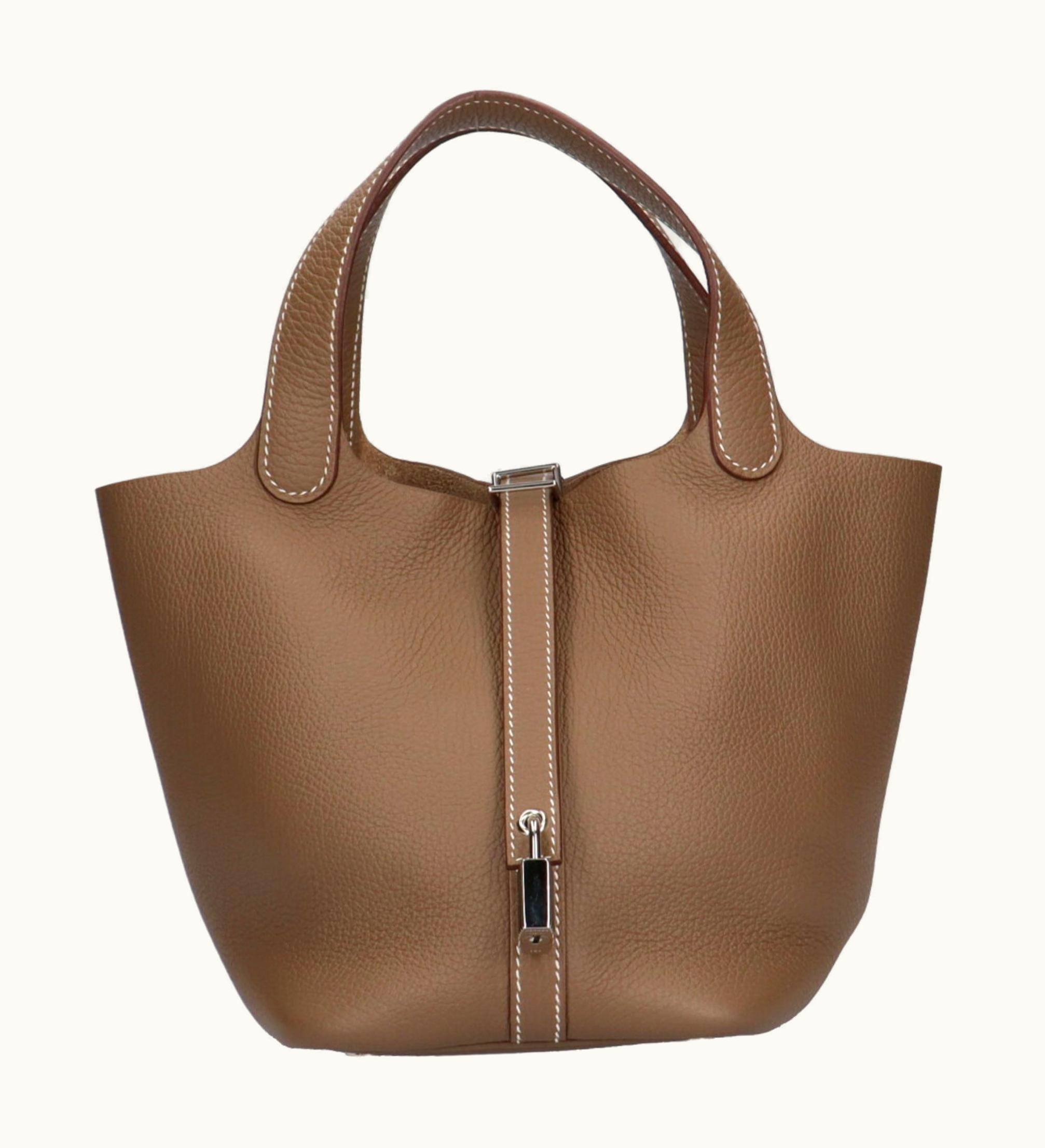 Hermès PM Picotin Lock Handbag Taurillon Clemence Etoupe Women's