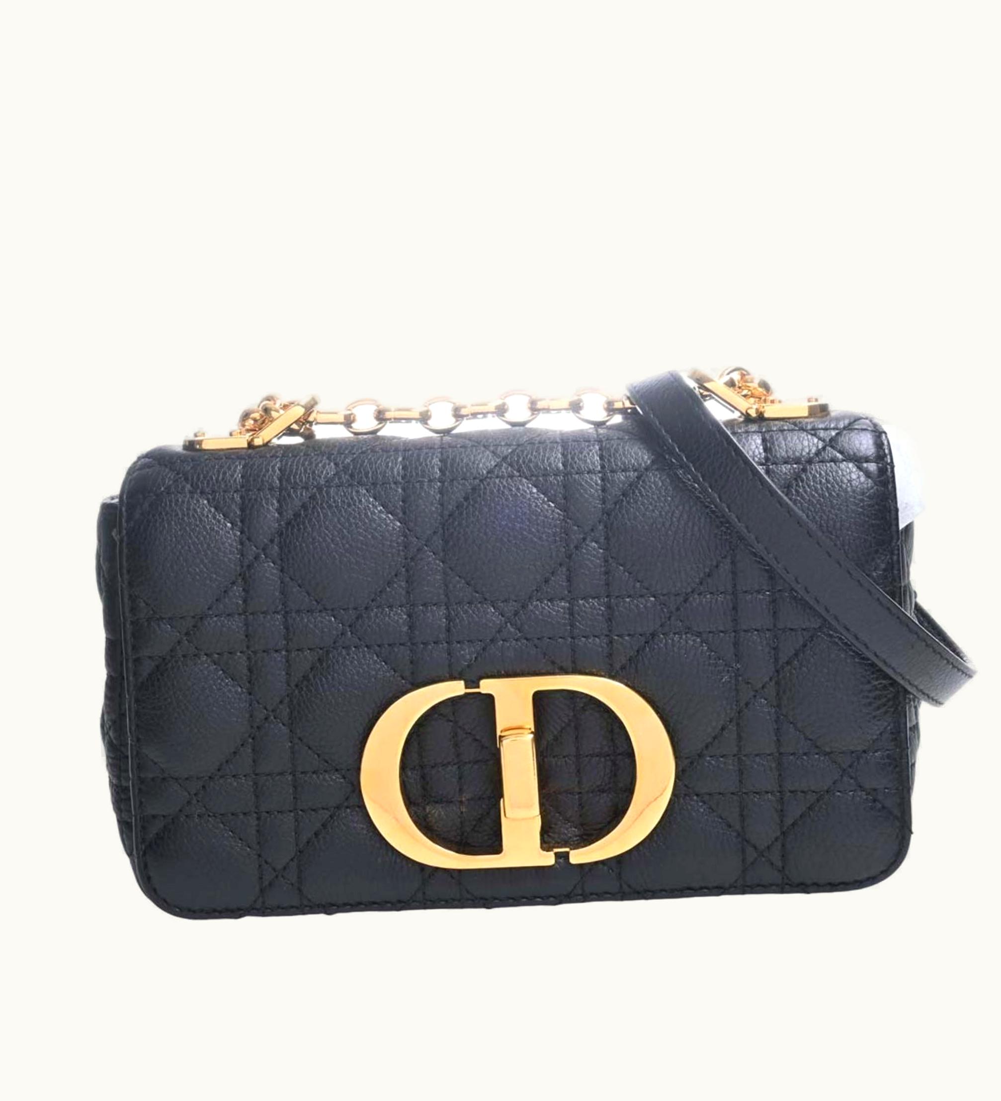Dior Christian Dior Cannage Leather Caro Small Chain Shoulder Bag Black Women's