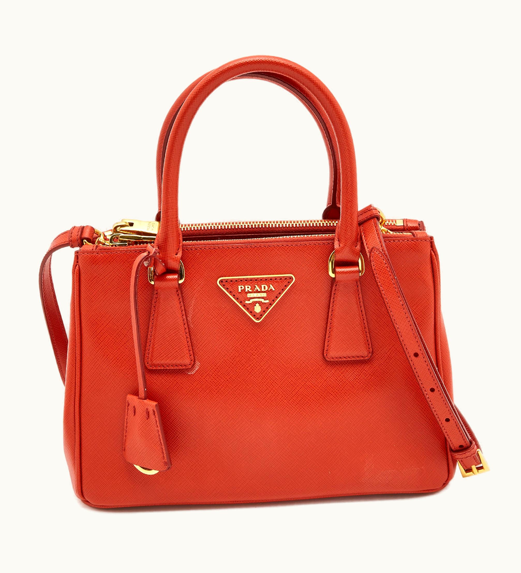 Prada Red Saffiano Lux Leather Mini Double Zip Tote