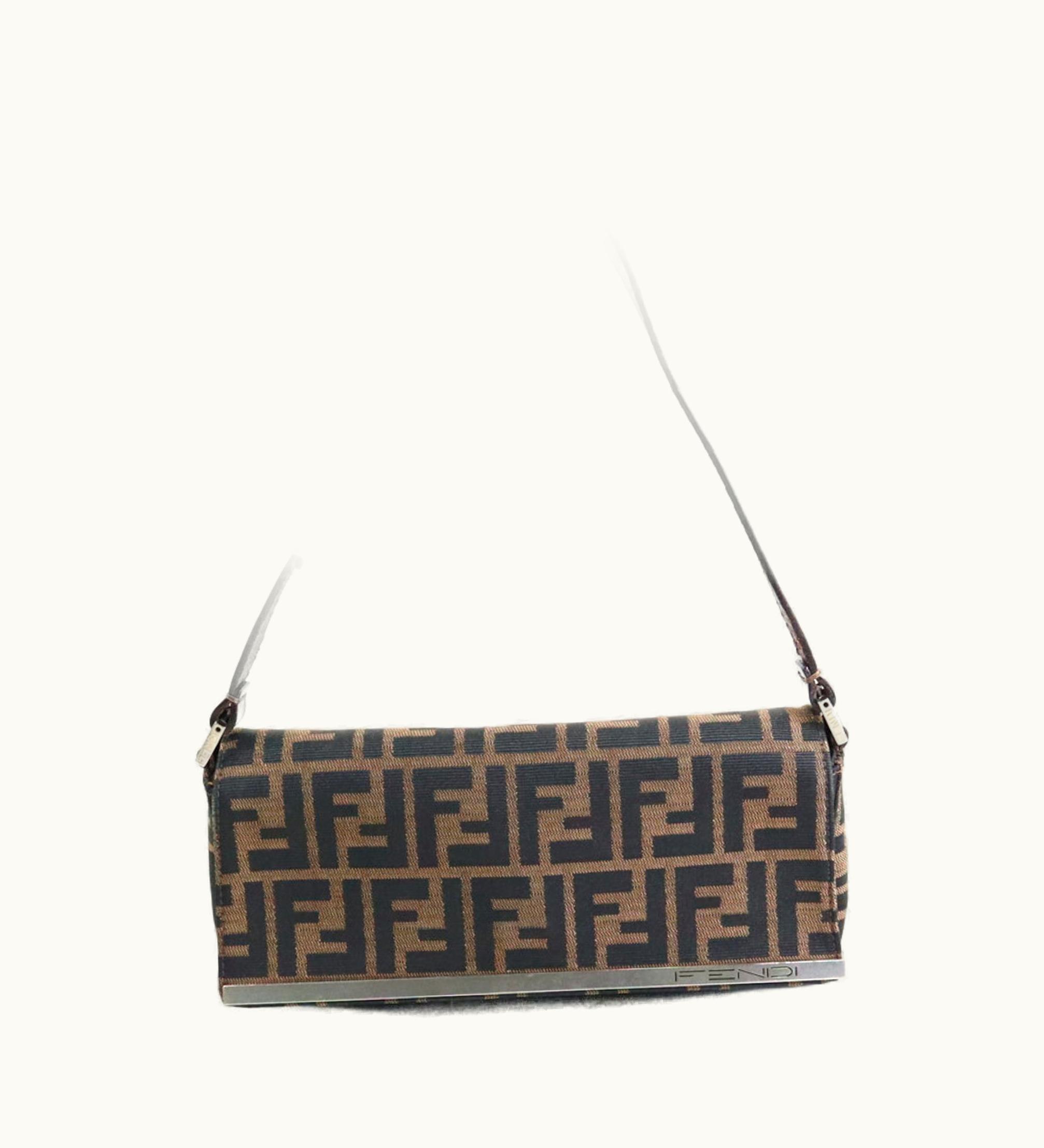 Fendi Shoulder Bag Zucca Canvas/Leather Brown Silver Ladies