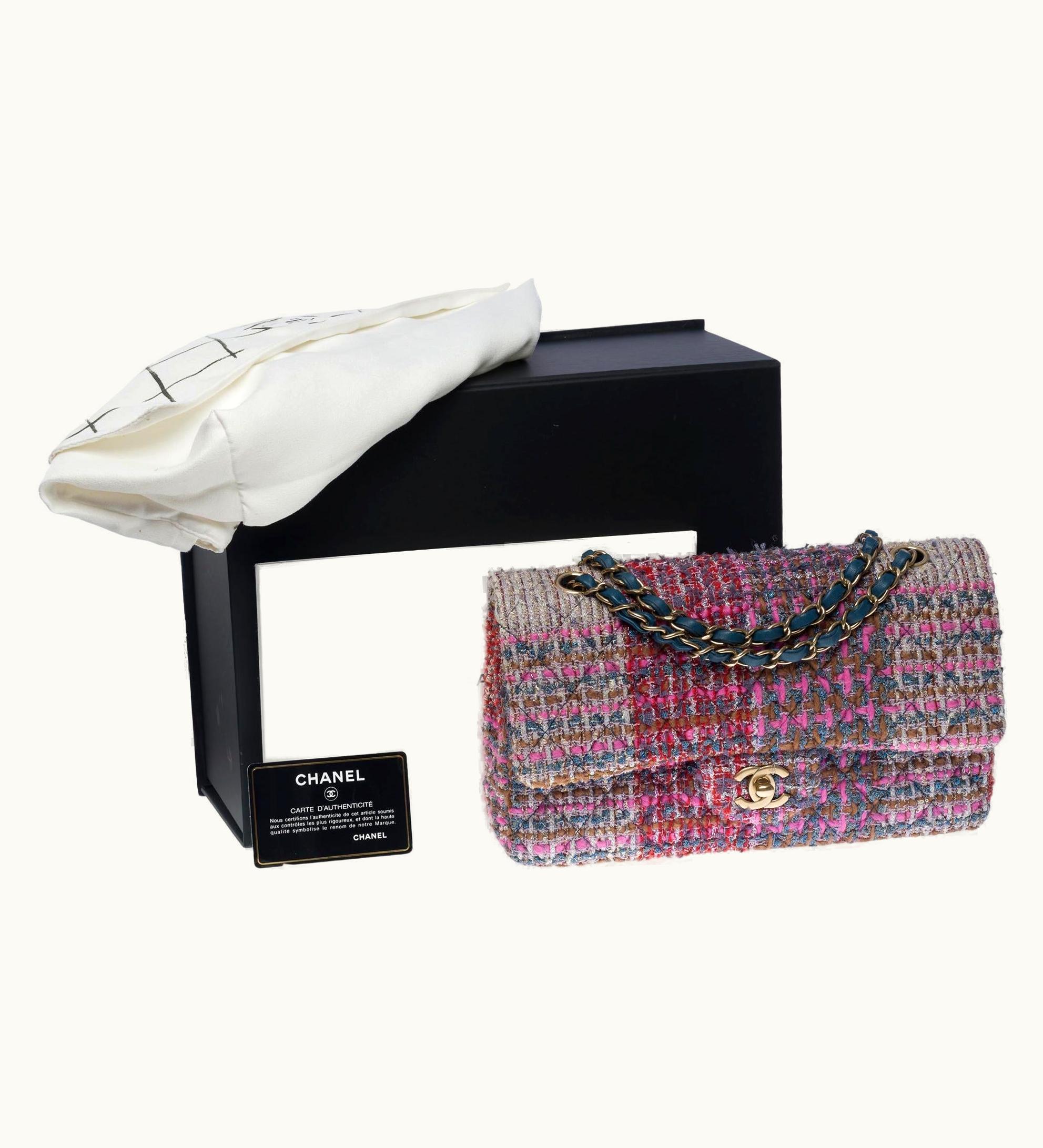 Chanel Limited Edition Timeless Double Flap Shoulder Bag In Pink Tweed